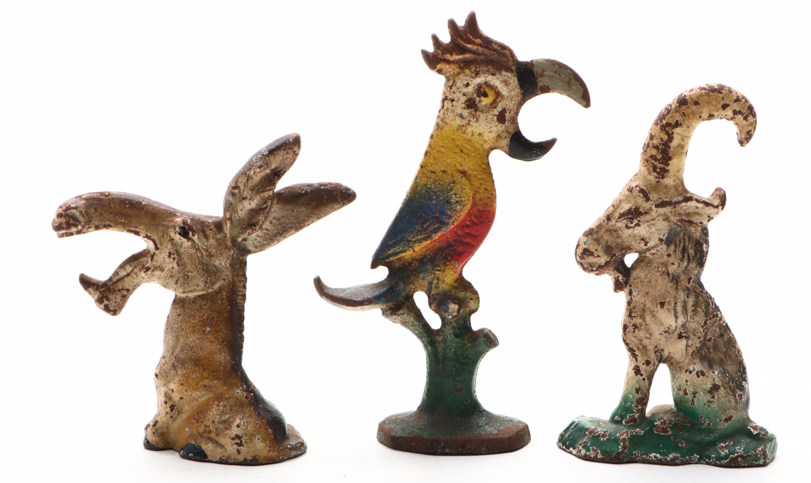 Painted Cast Iron Blacksmith Figural Bottle Openers, Mid-20th Century