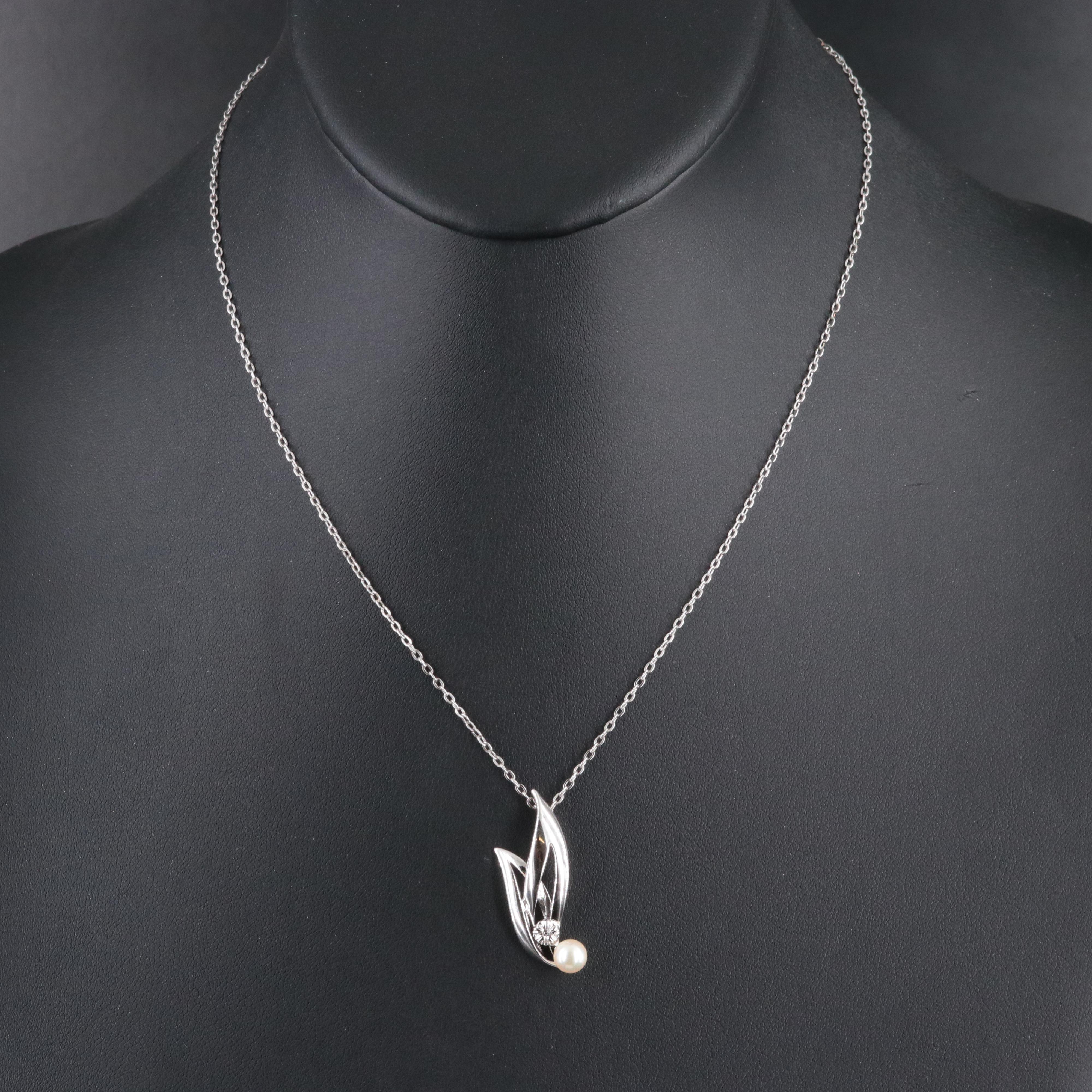 Mikimoto Sterling Pearl Foliate Pendant Necklace