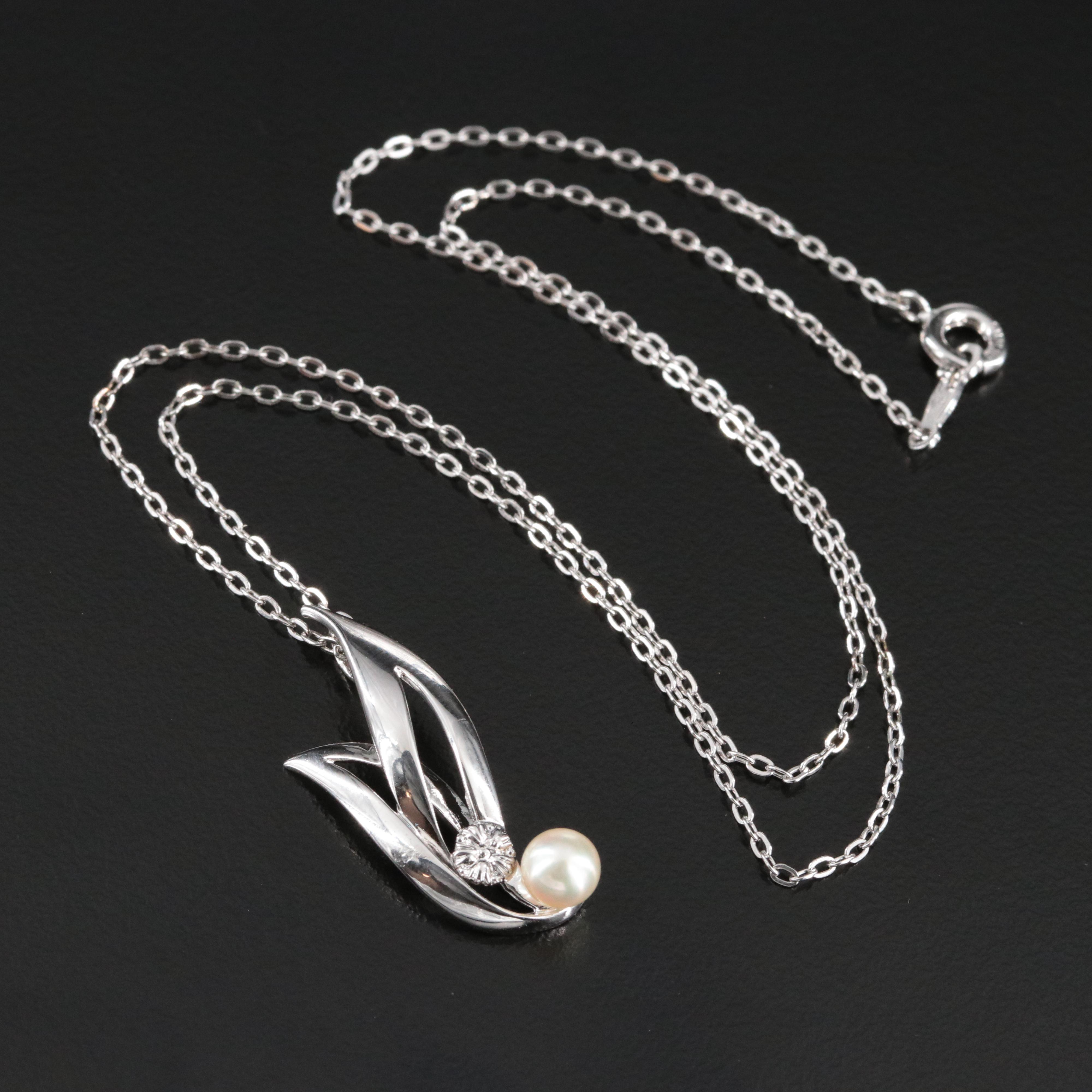 Mikimoto Sterling Pearl Foliate Pendant Necklace