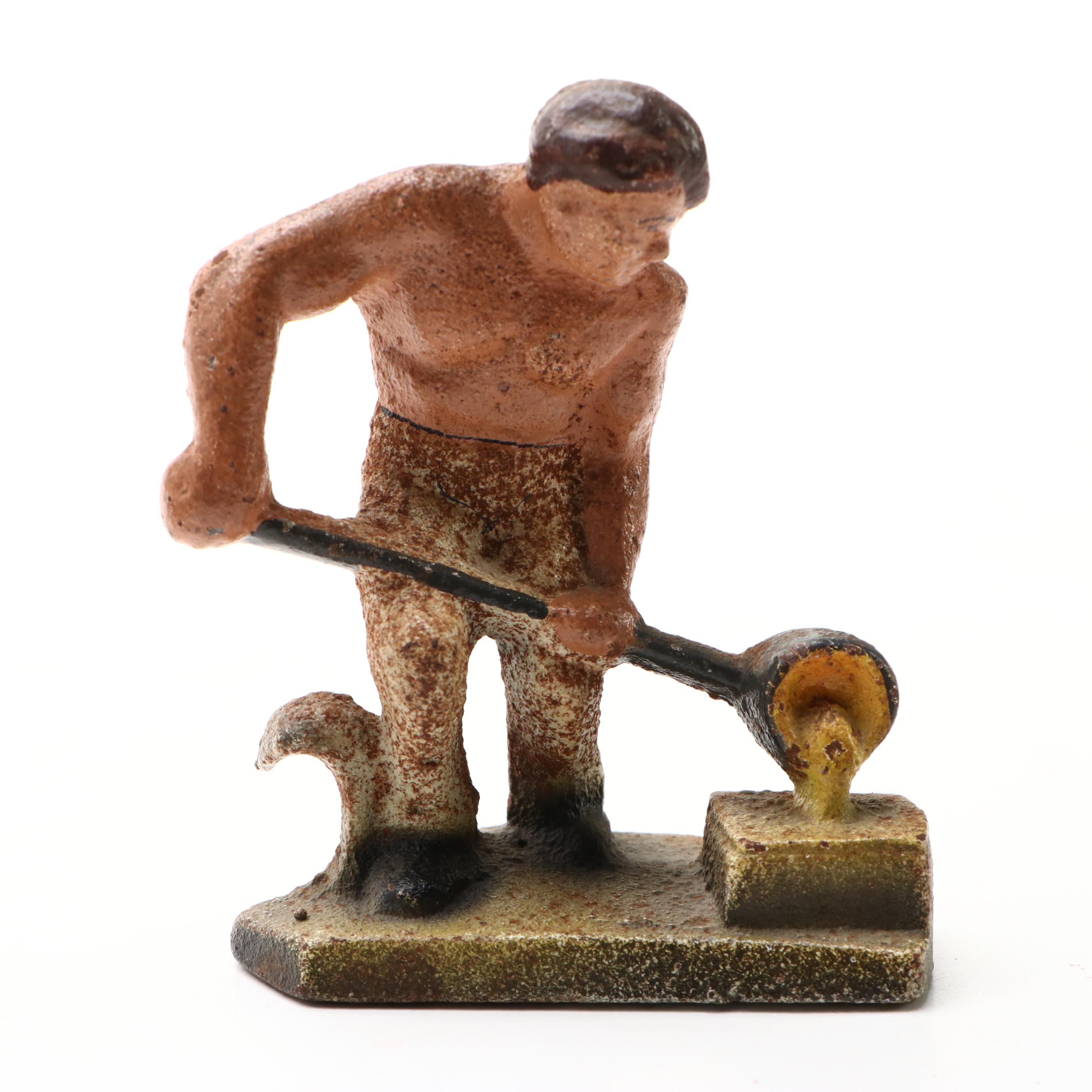 Painted Cast Iron Blacksmith Figural Bottle Openers, Mid-20th Century