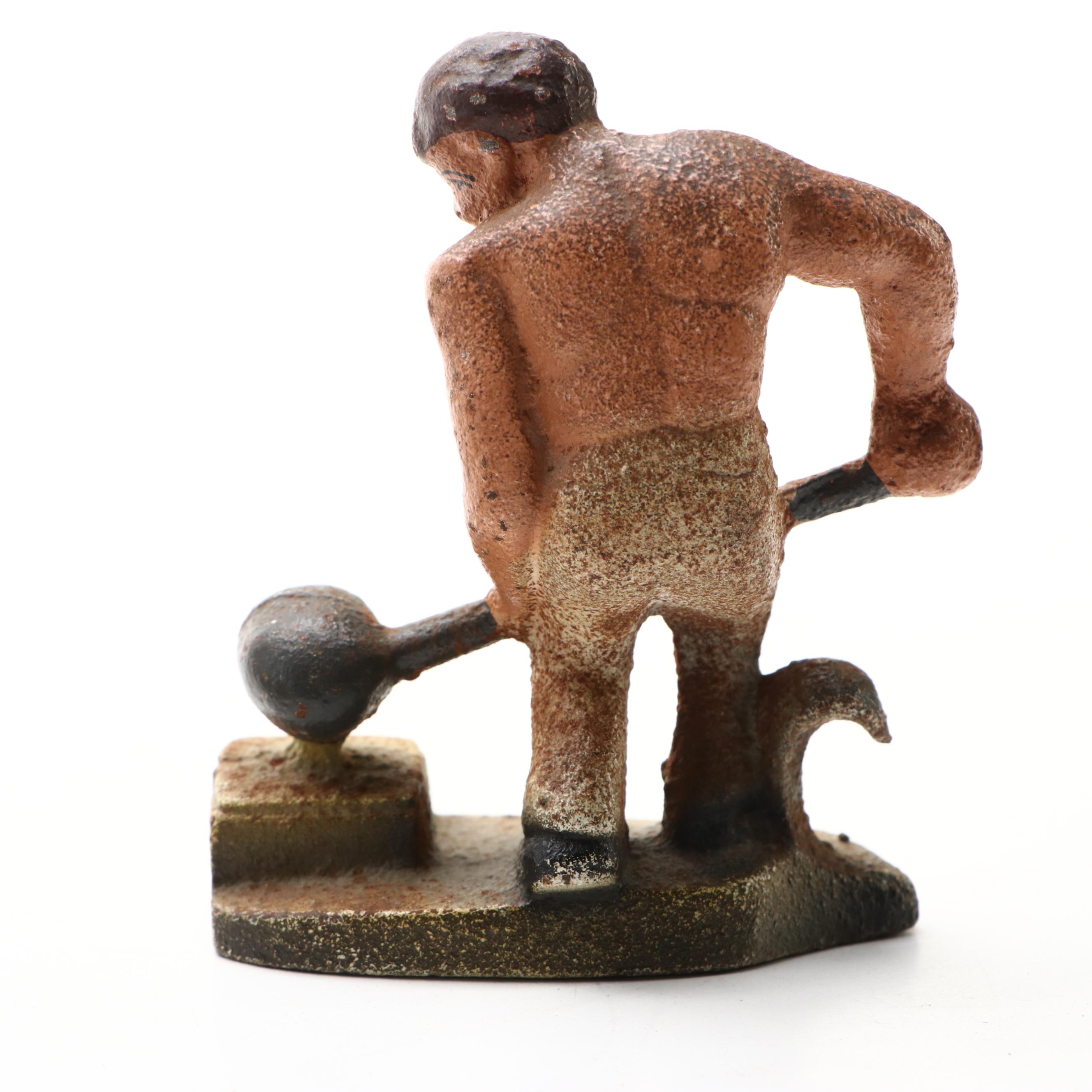 Painted Cast Iron Blacksmith Figural Bottle Openers, Mid-20th Century