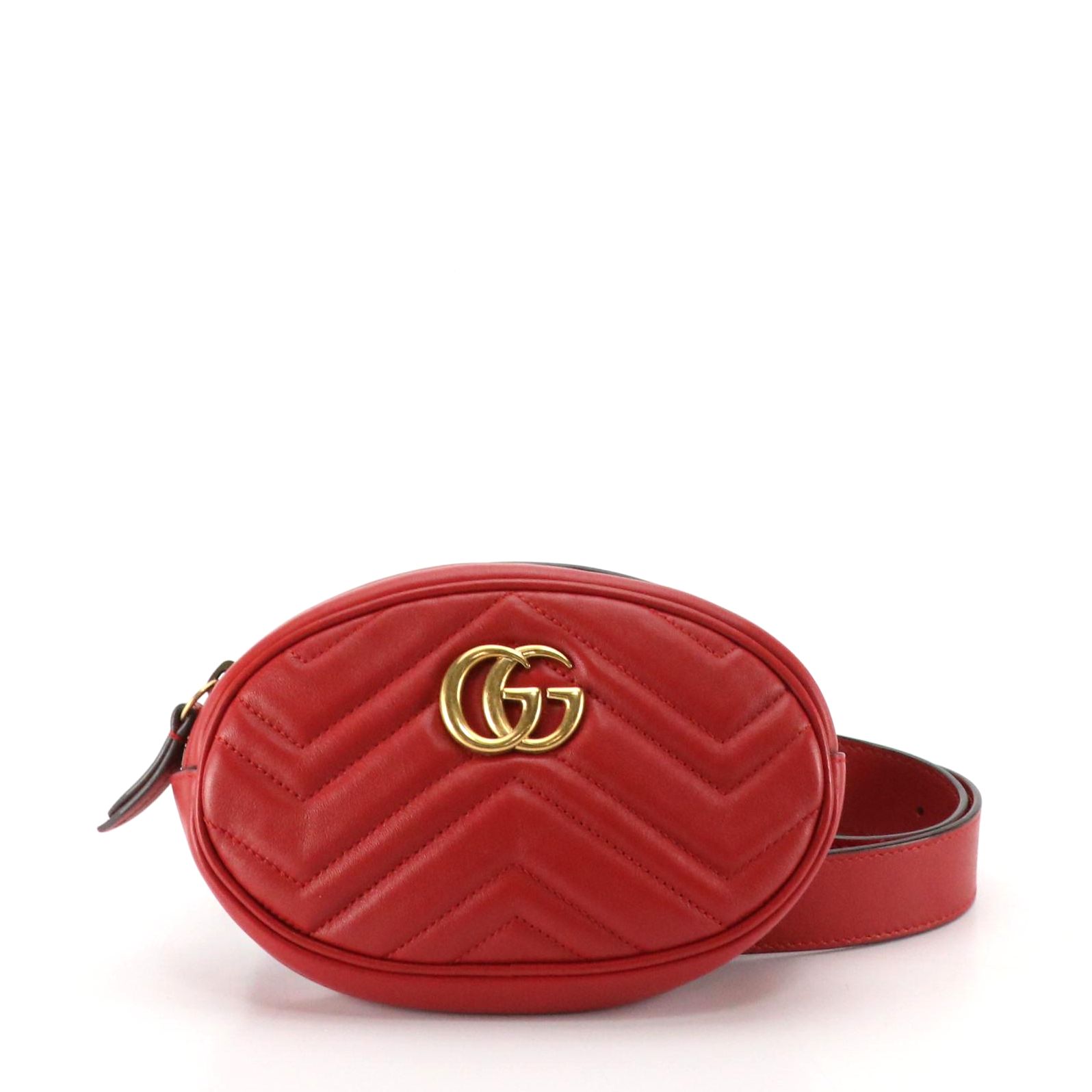 Gucci GG Marmont Belt Bag in Red Chevron Matelassé Leather