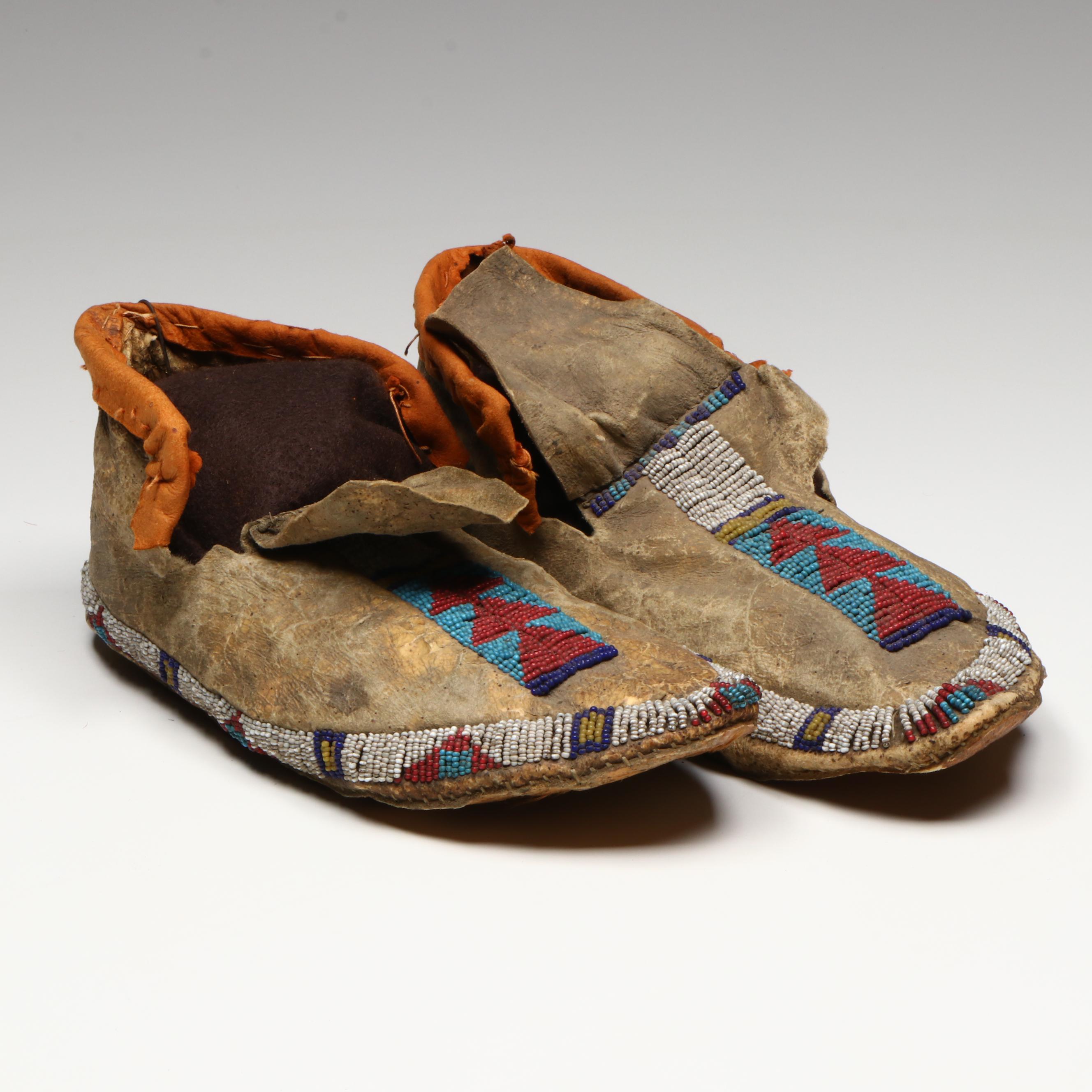 Pair of Plains Beaded Hide Moccasins