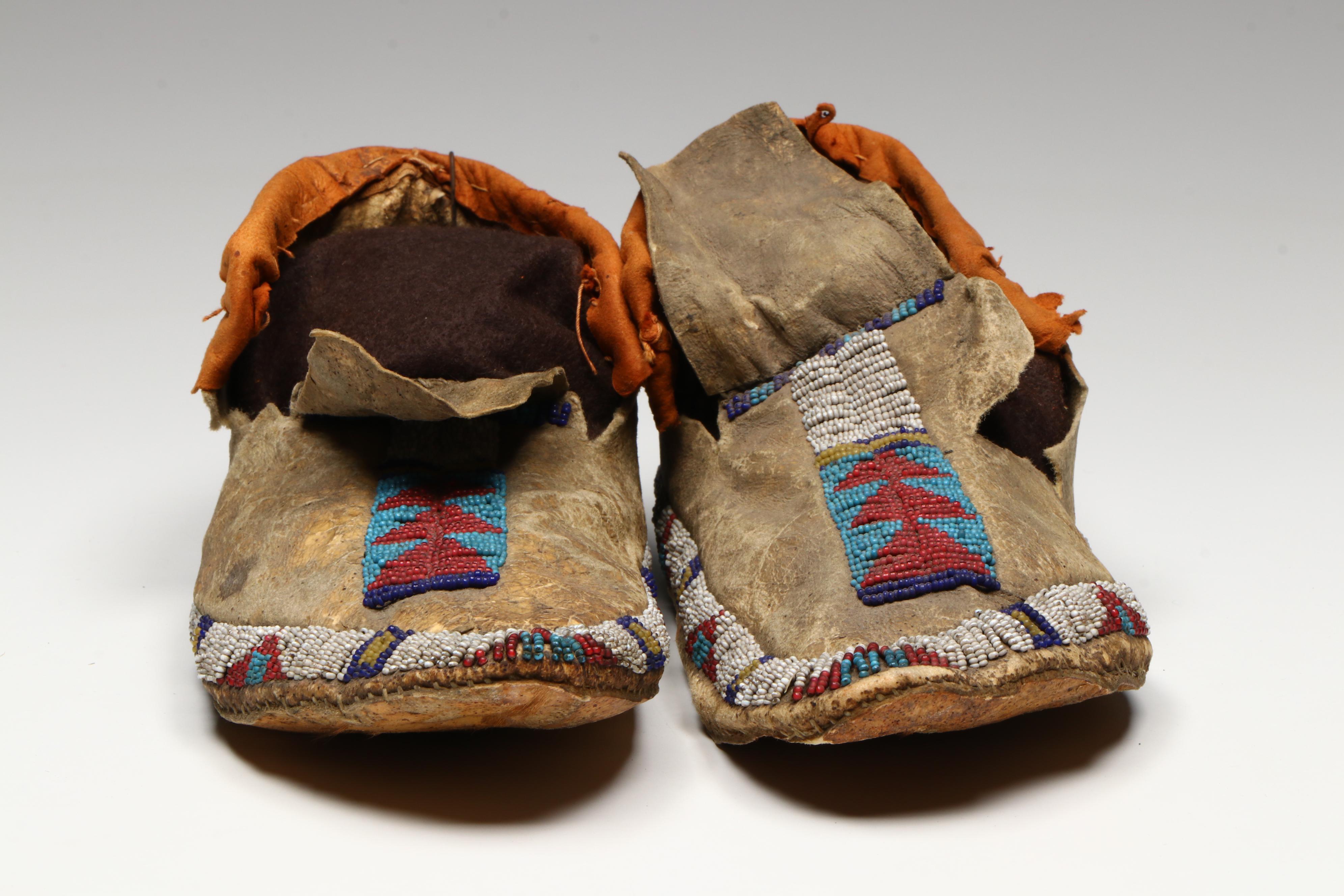 Pair of Plains Beaded Hide Moccasins