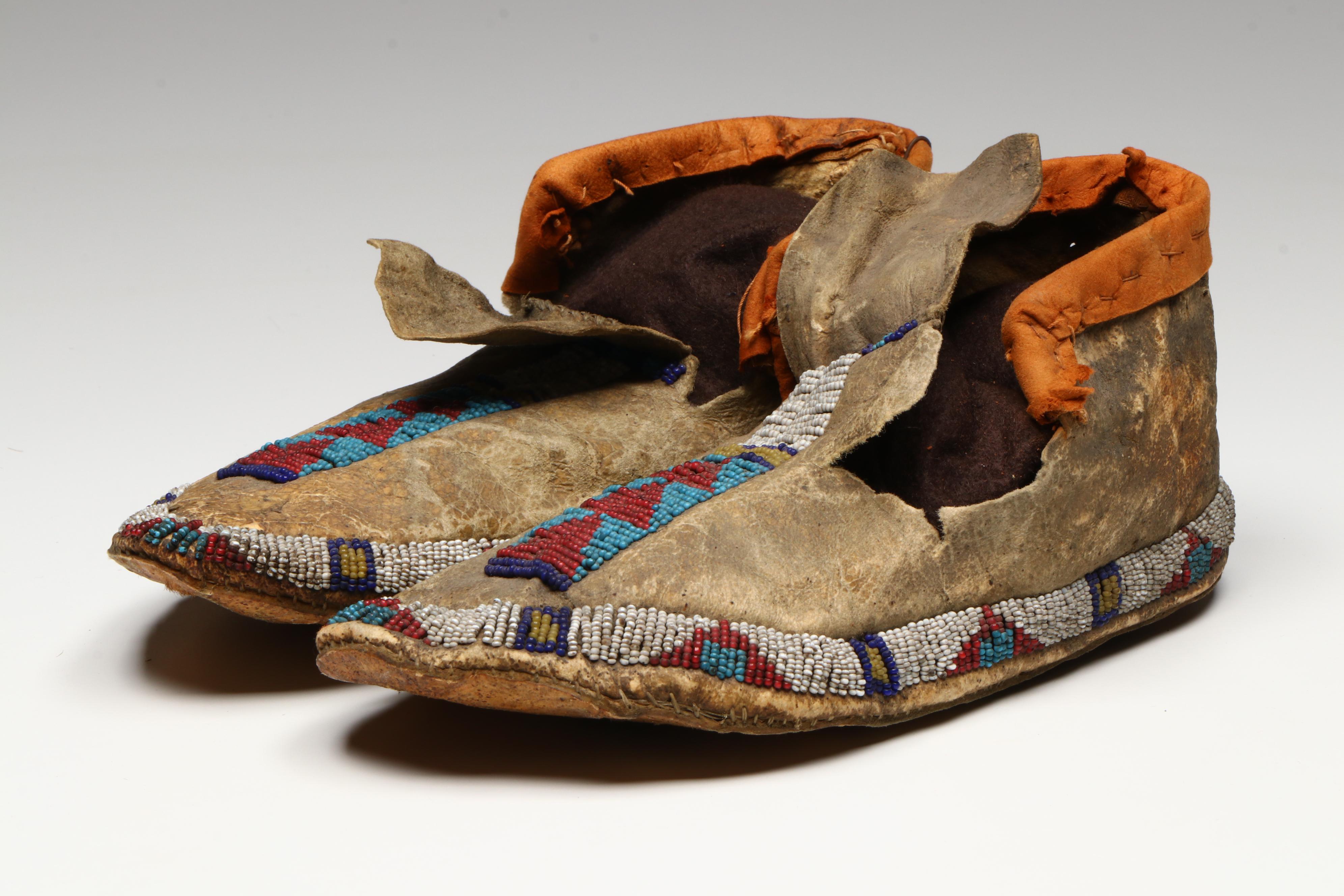Pair of Plains Beaded Hide Moccasins