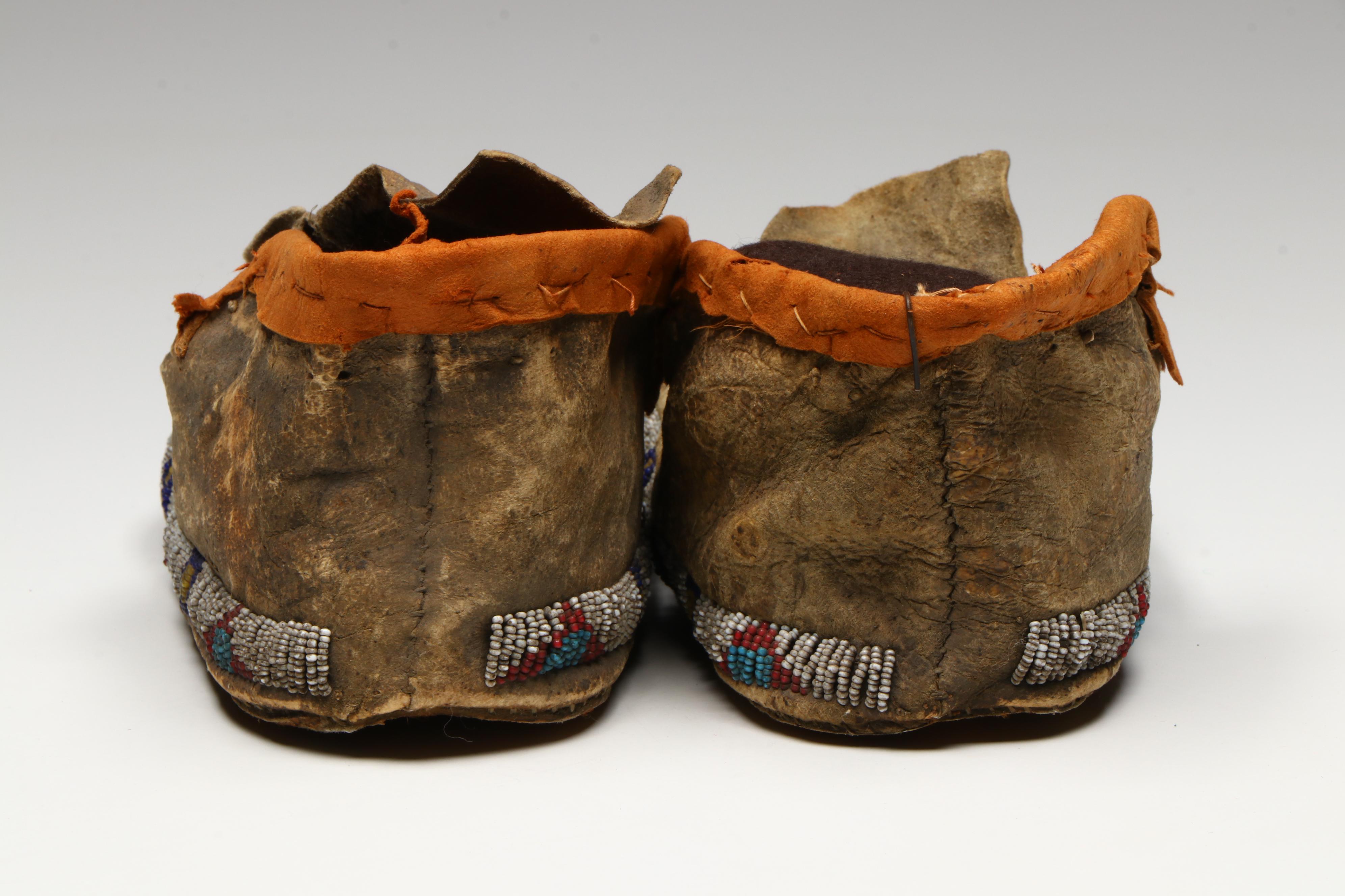 Pair of Plains Beaded Hide Moccasins