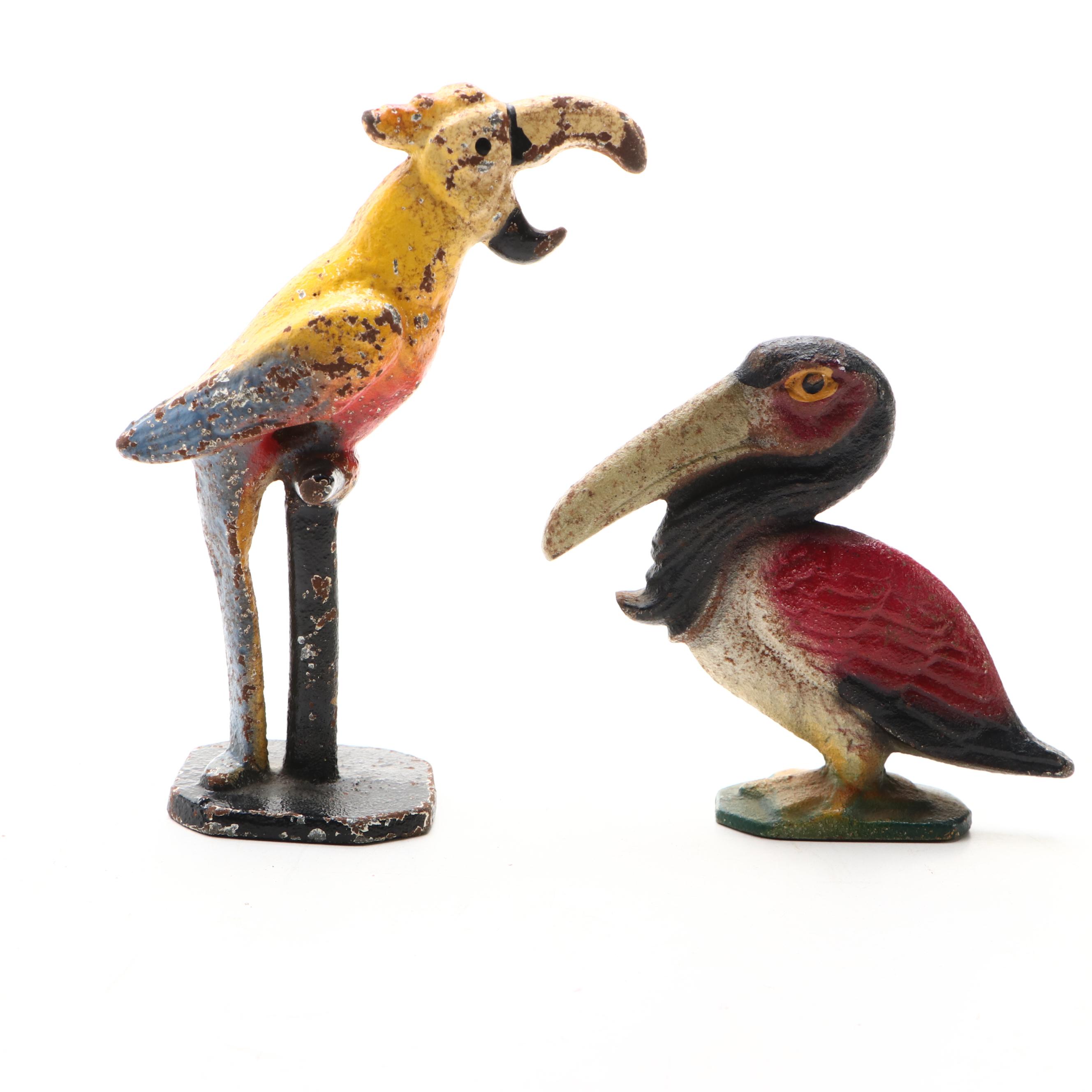 Painted Cast Iron Donkey, Dog, and Bird Bottle Openers, Mid-20th Century