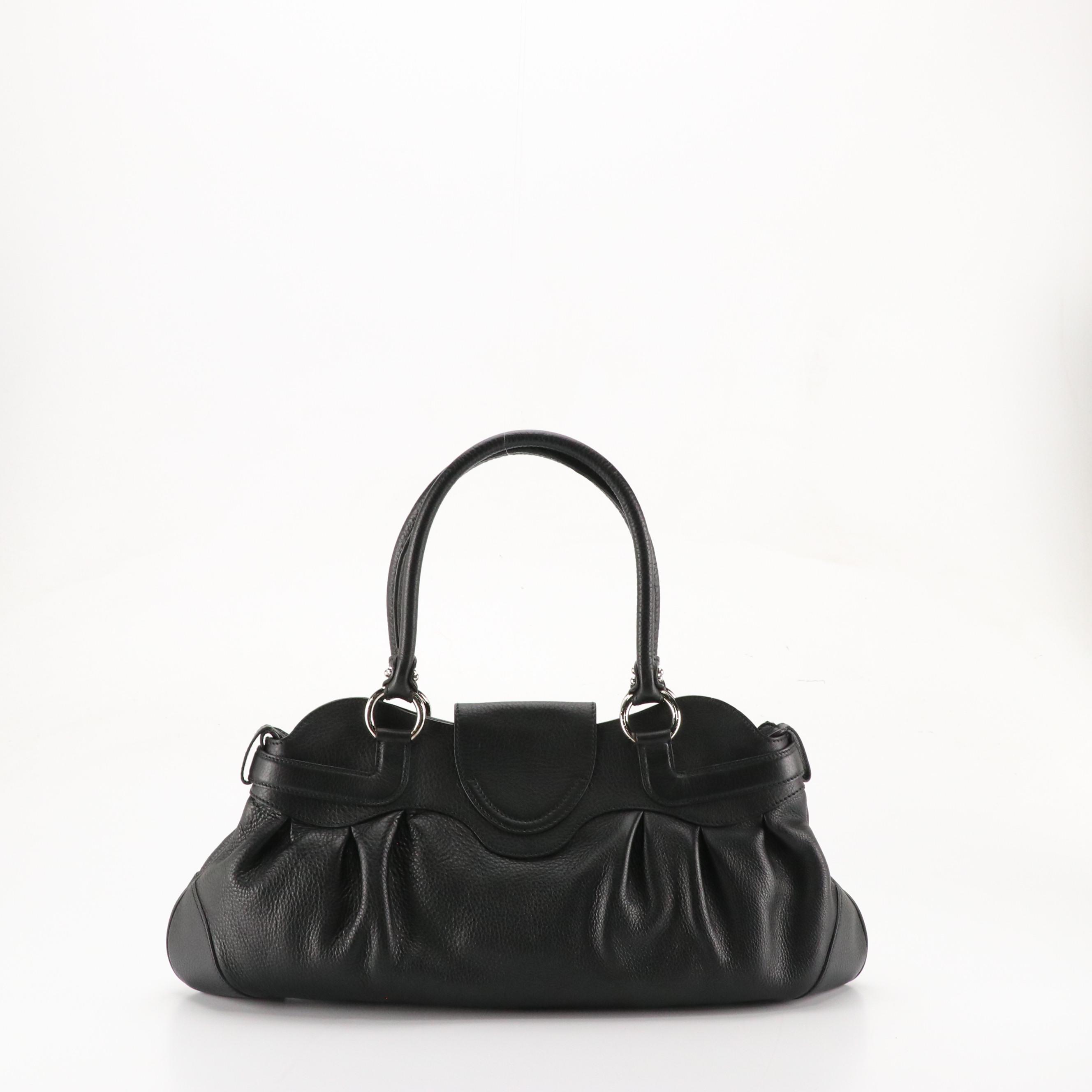 Salvatore Ferragamo Marisa Shoulder Bag in Black Grained Calfskin Leather