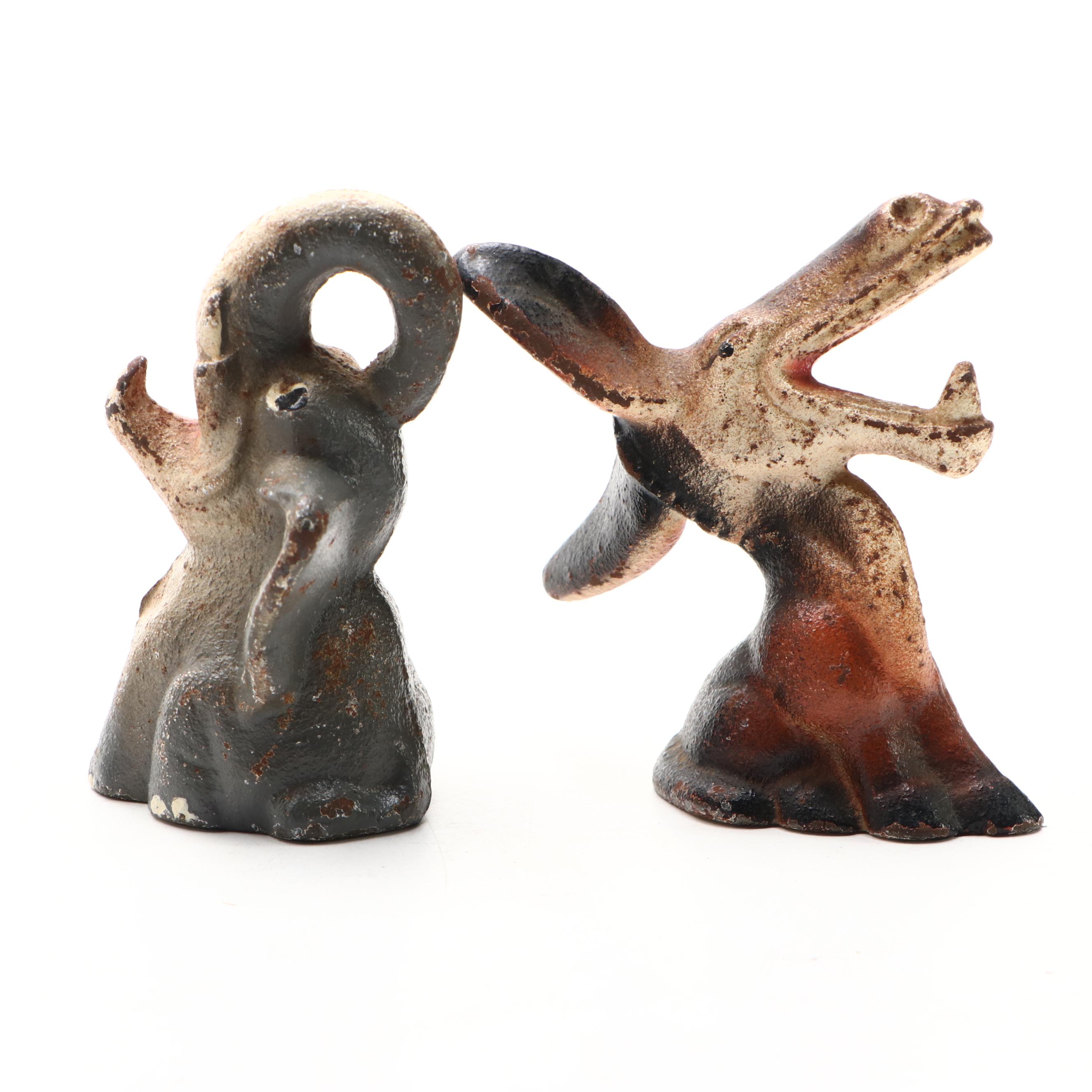Vintage Painted Cast Iron Elephant, Donkey and Bird Novelty Bottle Openers