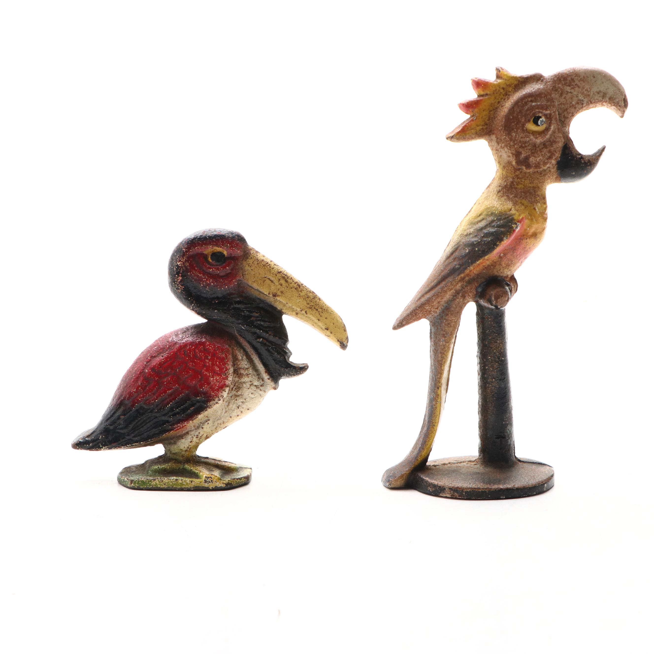 Vintage Painted Cast Iron Elephant, Donkey and Bird Novelty Bottle Openers
