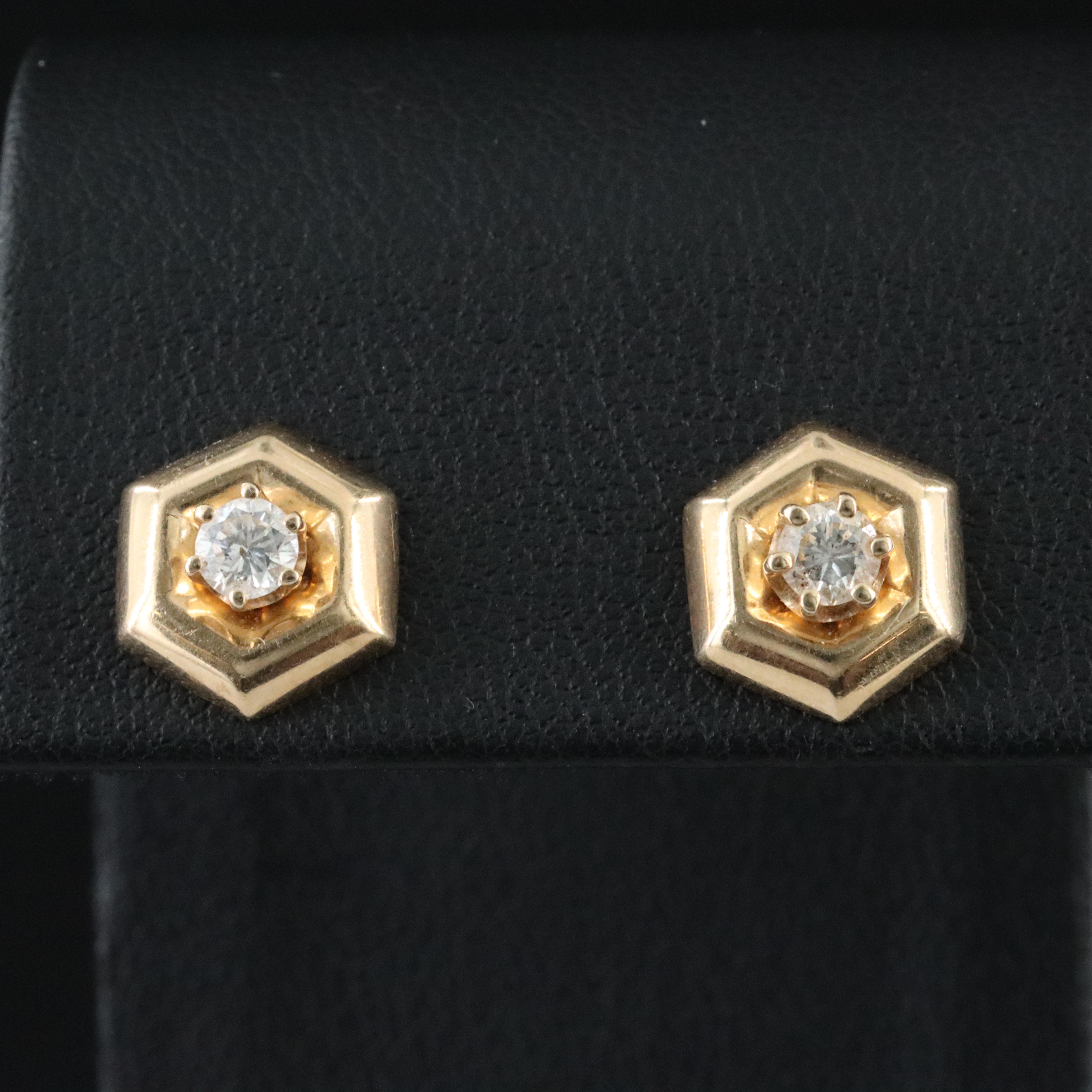 14K 0.33 CTW Diamond Solitaire Earrings with Hexagon Jackets