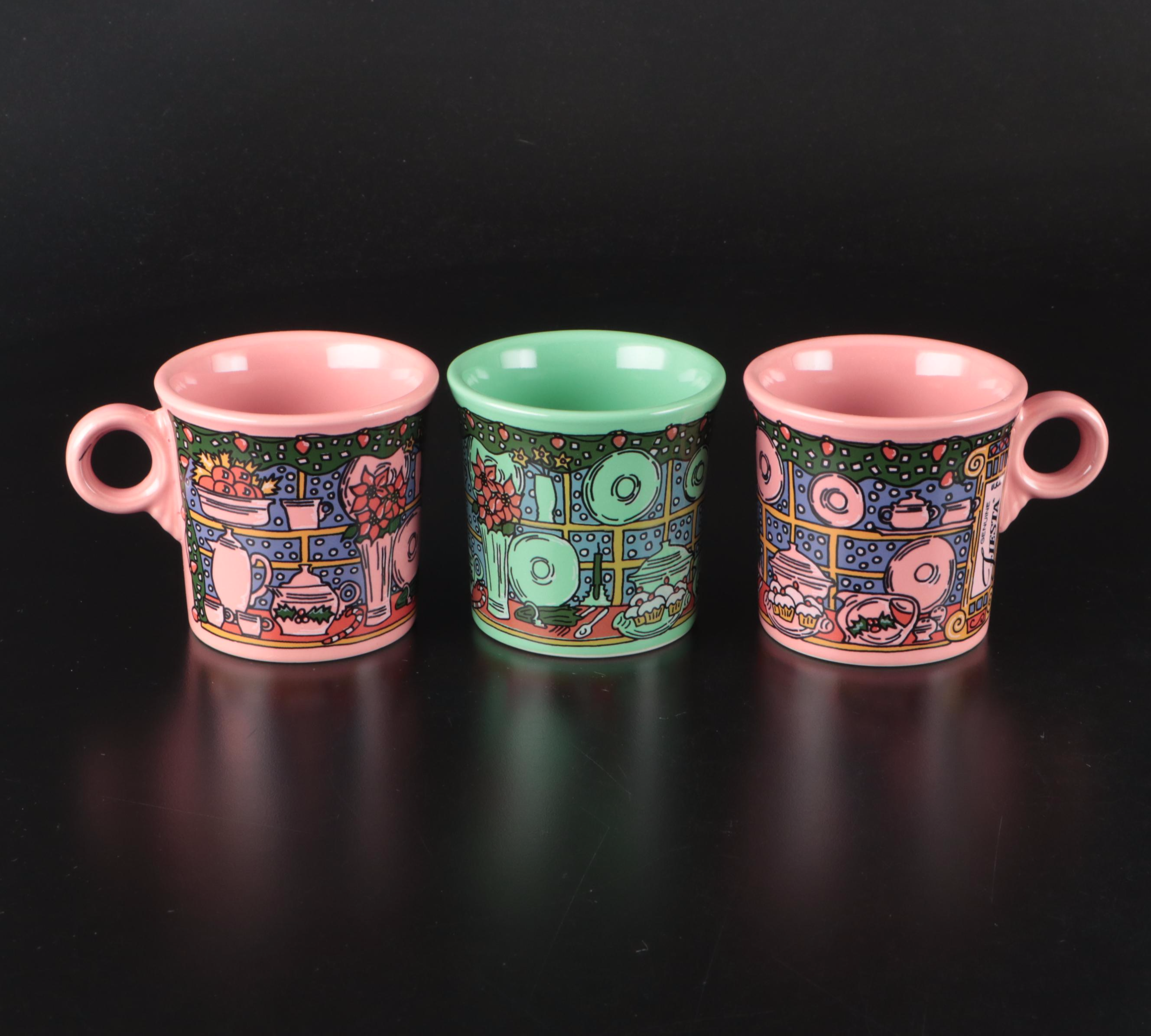Fire King "Esso Tiger" Milk Glass Mugs with Coca-Cola Glasses and Fiesta Mugs