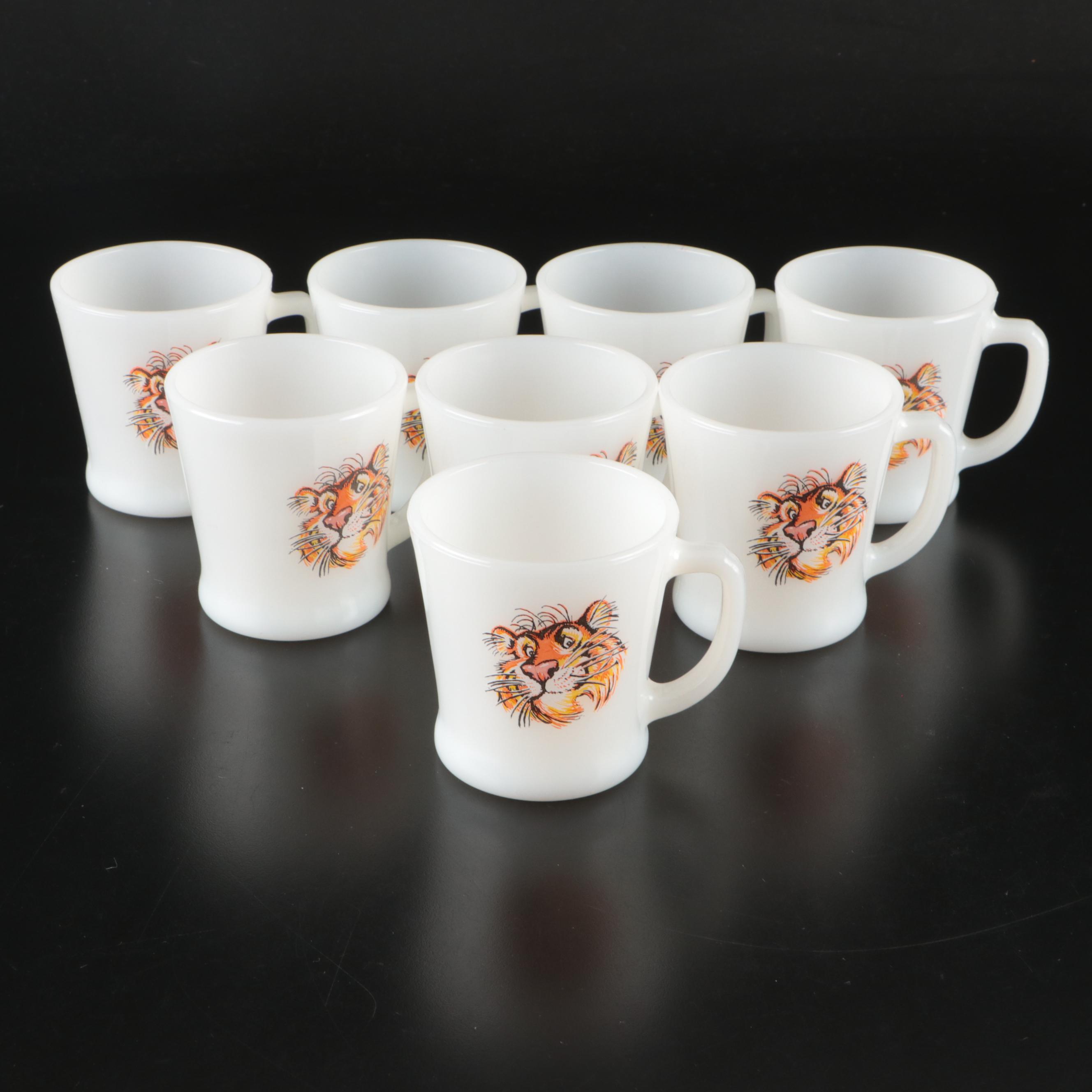Fire King "Esso Tiger" Milk Glass Mugs with Coca-Cola Glasses and Fiesta Mugs