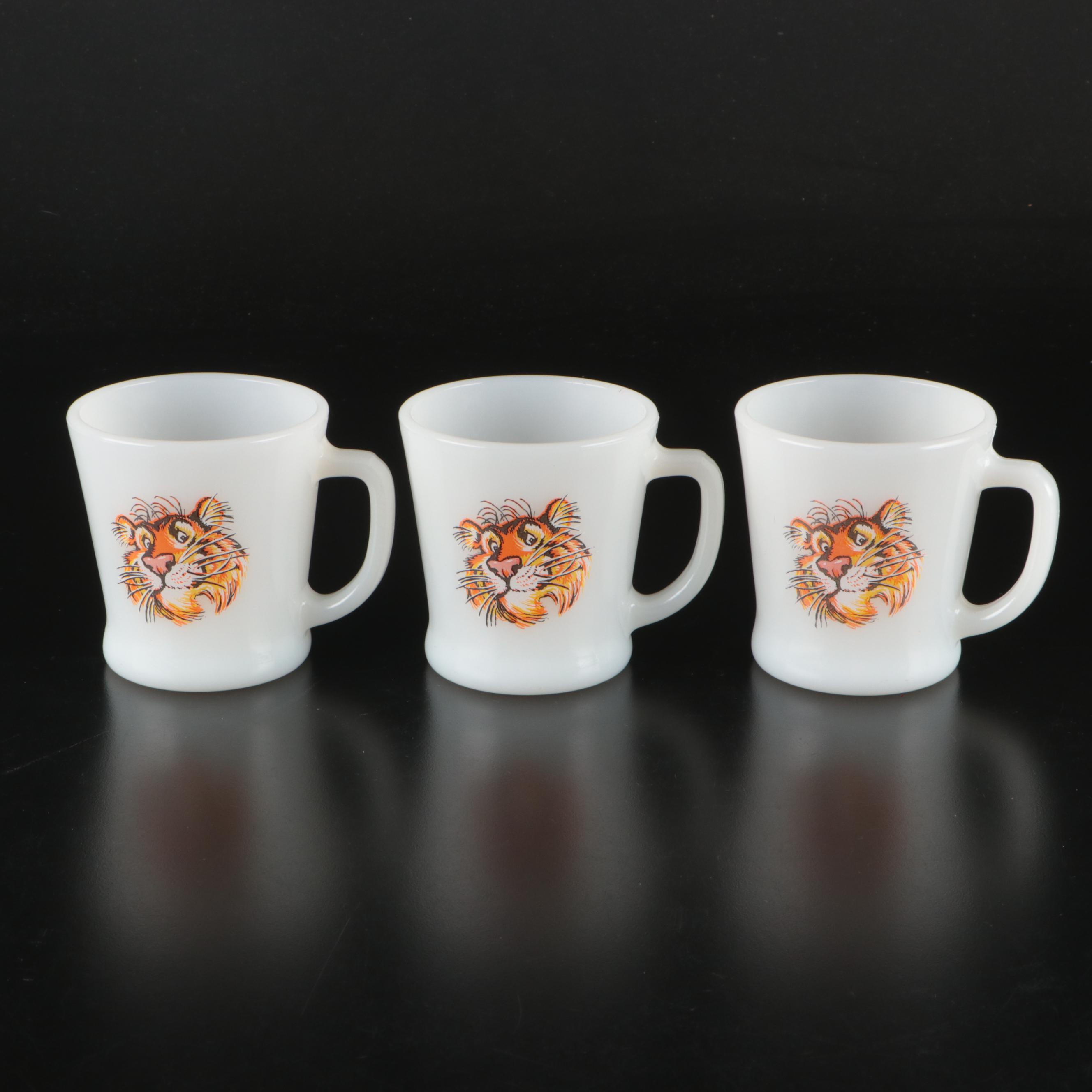 Fire King "Esso Tiger" Milk Glass Mugs with Coca-Cola Glasses and Fiesta Mugs