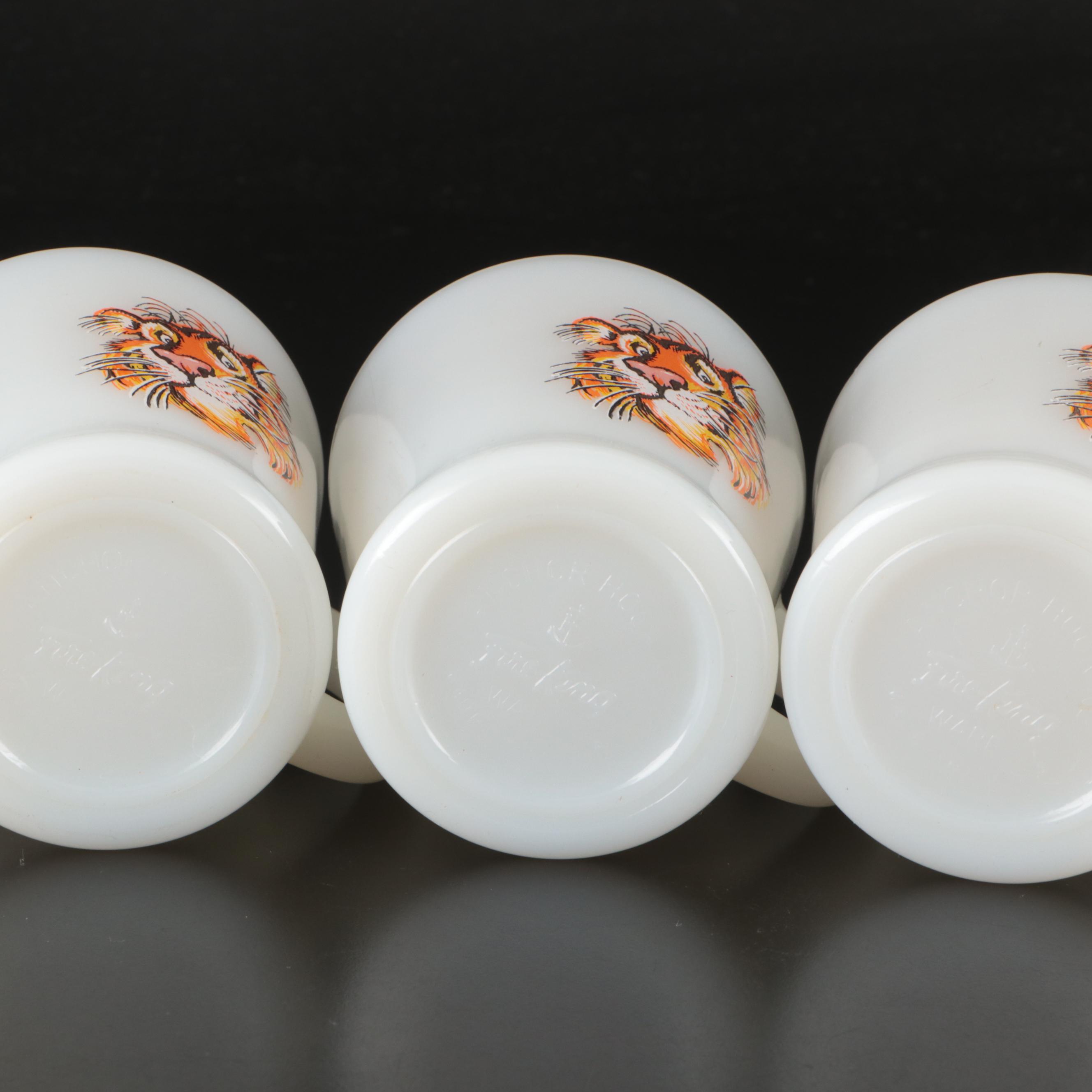 Fire King "Esso Tiger" Milk Glass Mugs with Coca-Cola Glasses and Fiesta Mugs