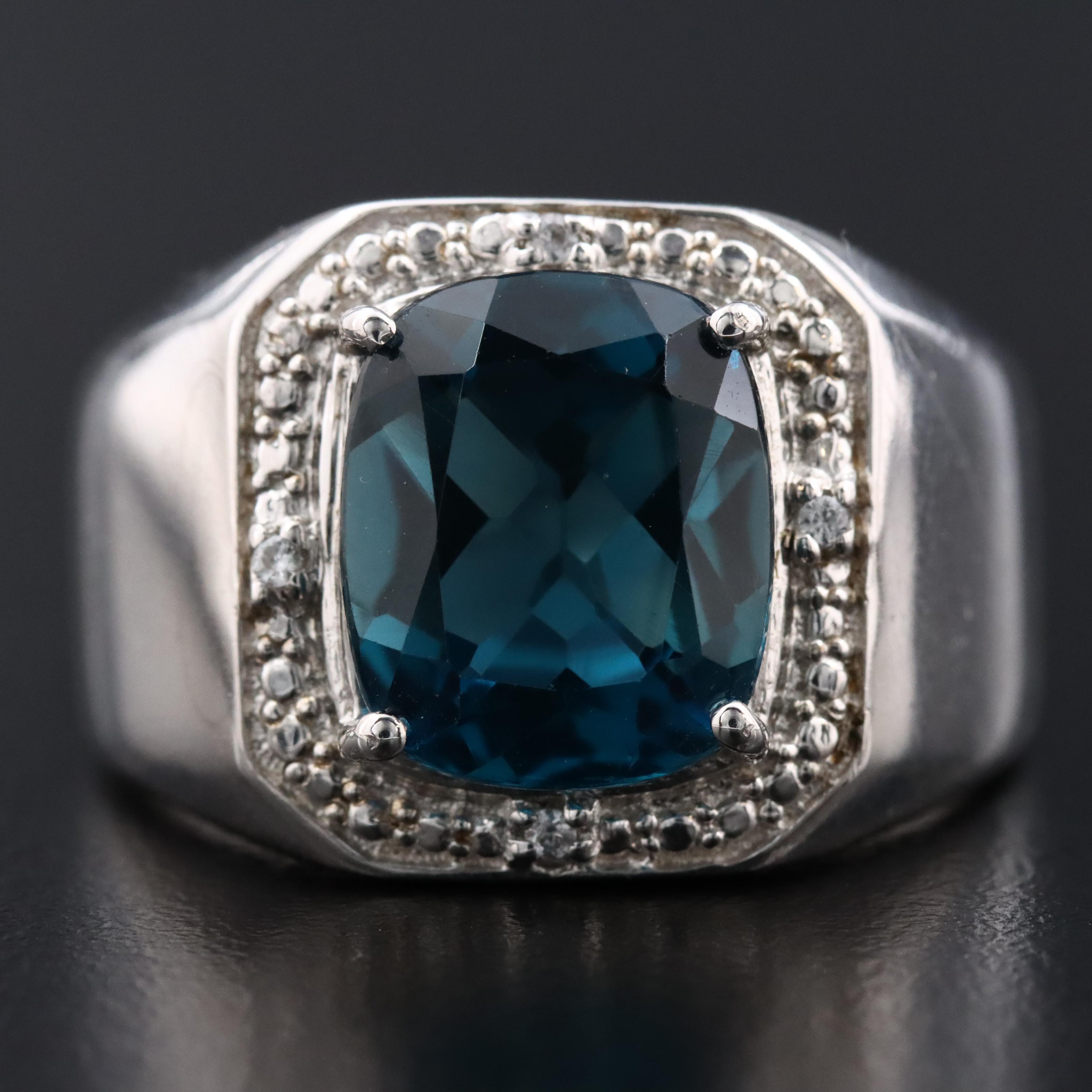 Sterling London Blue Topaz Ring with White Topaz