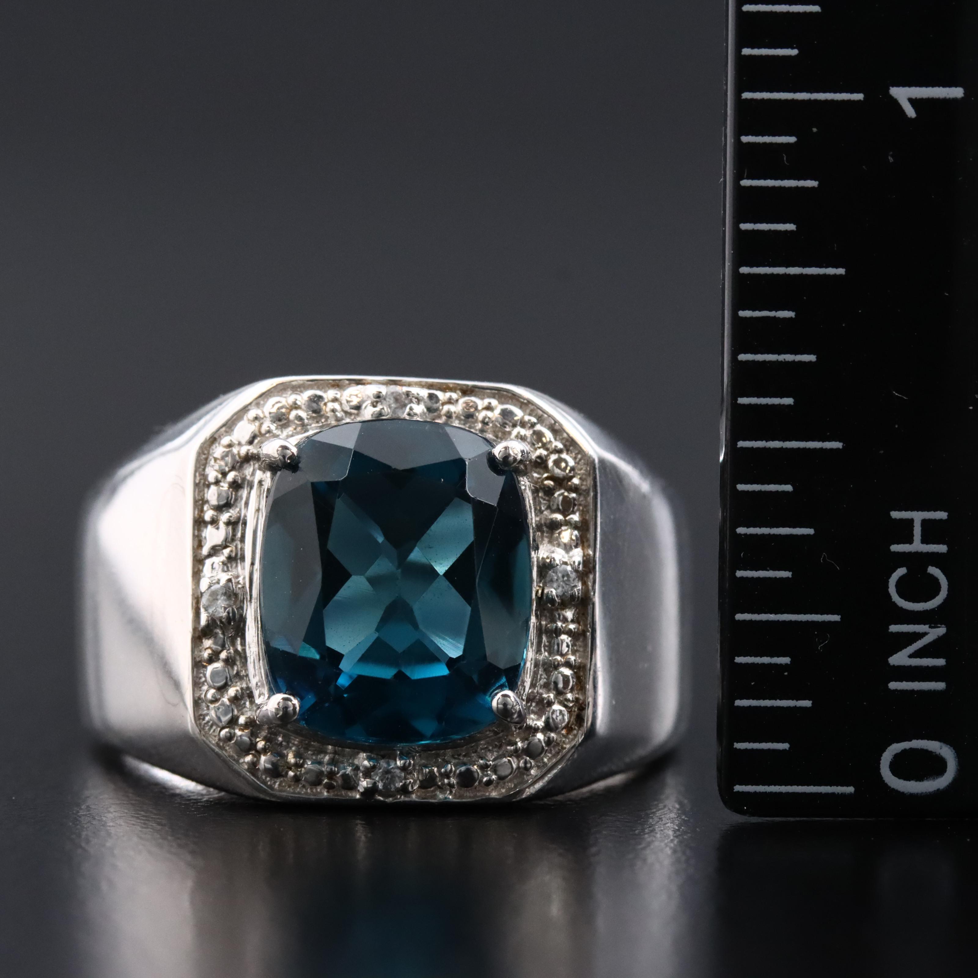 Sterling London Blue Topaz Ring with White Topaz