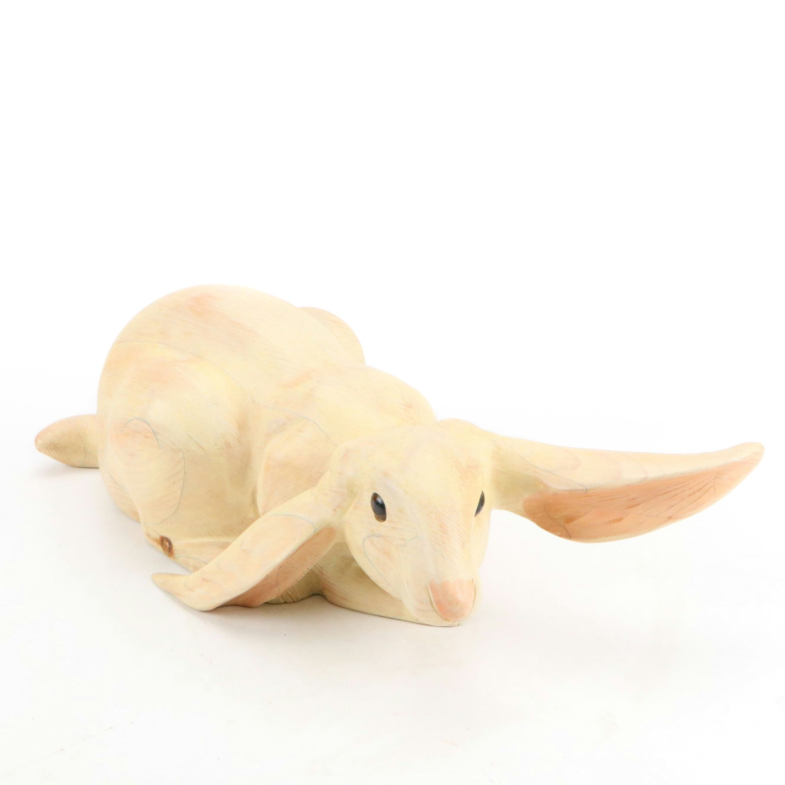 Bradford E. Horn Carved Wooden Rabbit, 1987