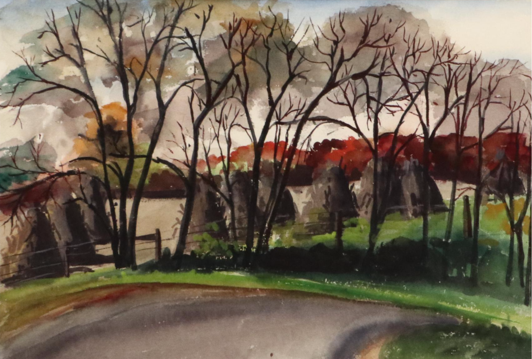 Jean Greenburg Helburn Rural Landscape Watercolor Painting, Late 20th Century