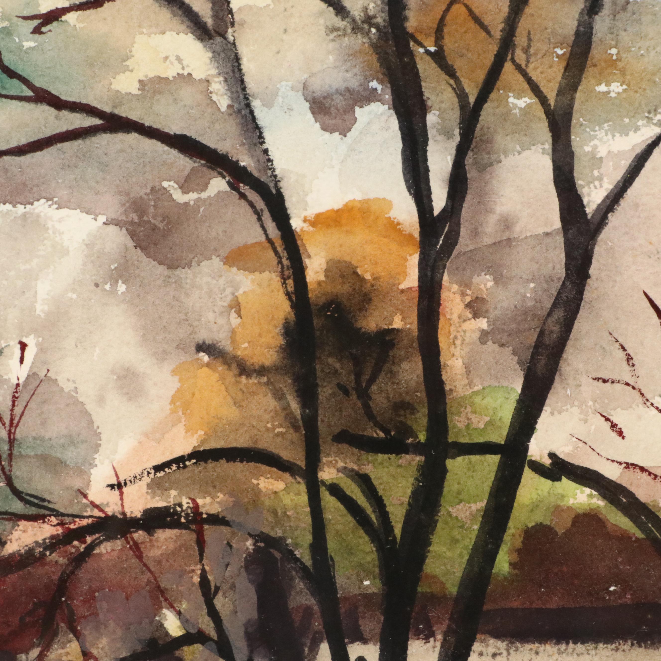 Jean Greenburg Helburn Rural Landscape Watercolor Painting, Late 20th Century