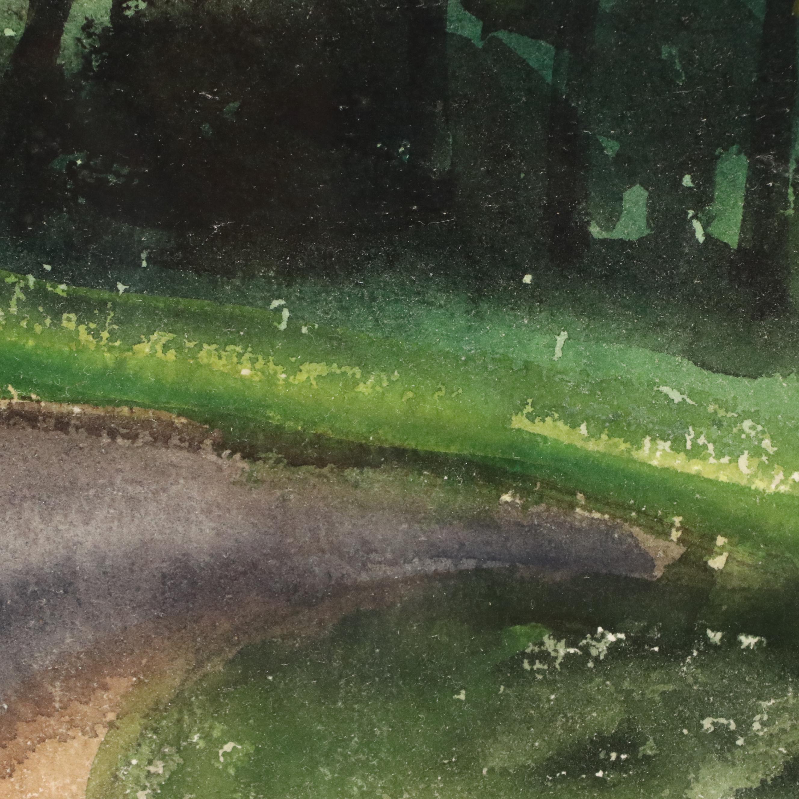 Jean Greenburg Helburn Rural Landscape Watercolor Painting, Late 20th Century