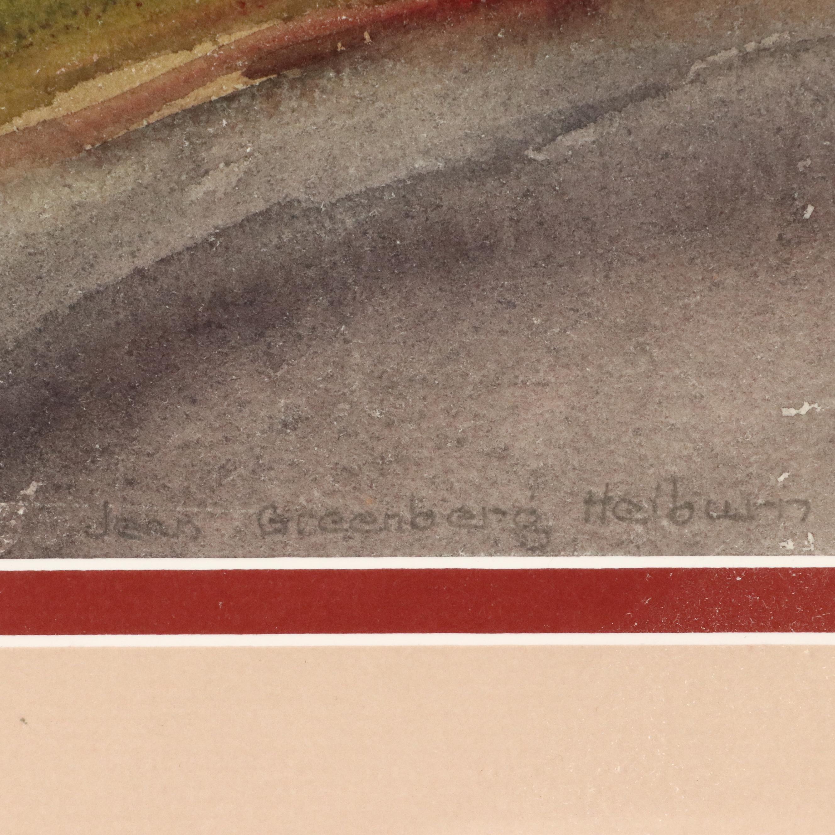 Jean Greenburg Helburn Rural Landscape Watercolor Painting, Late 20th Century