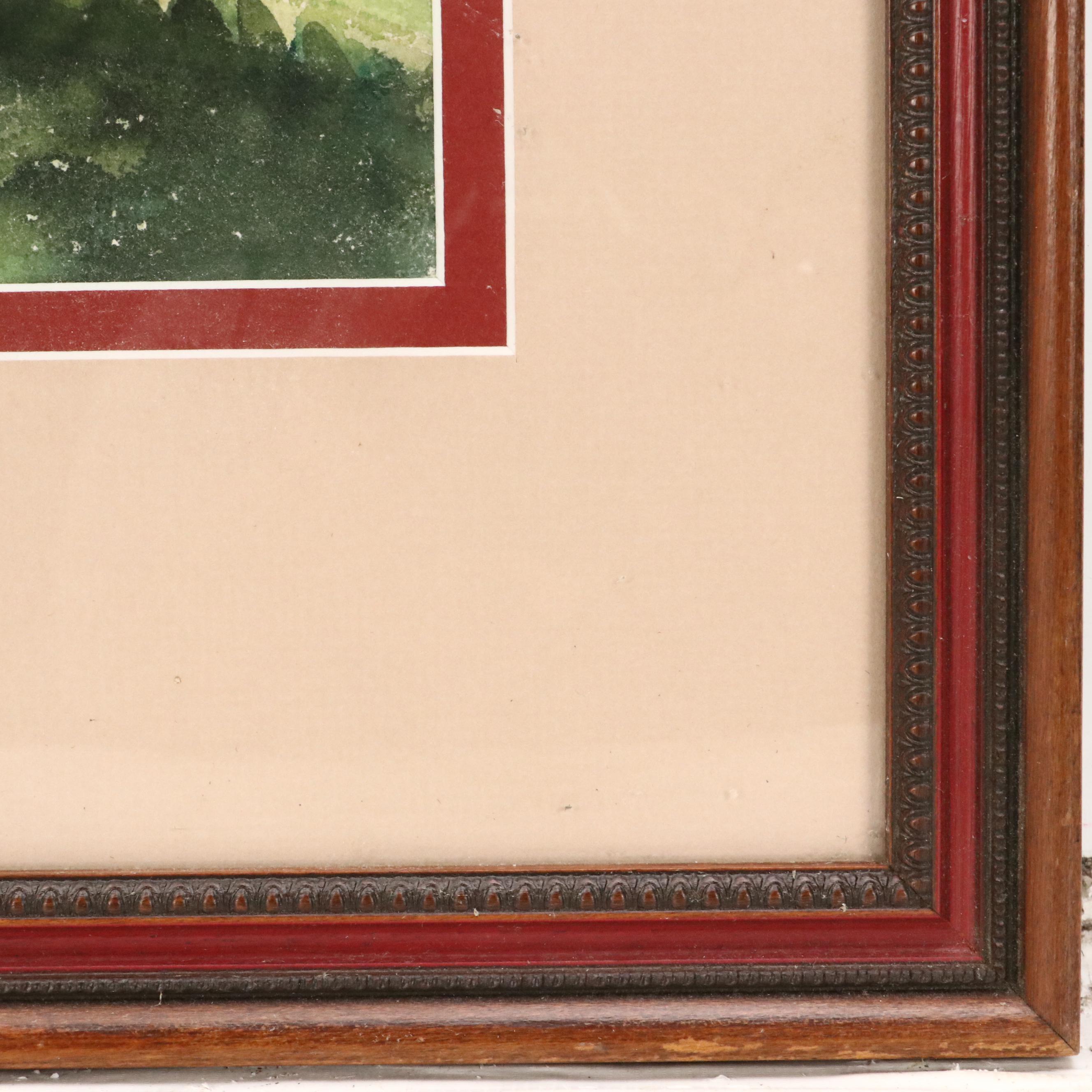 Jean Greenburg Helburn Rural Landscape Watercolor Painting, Late 20th Century