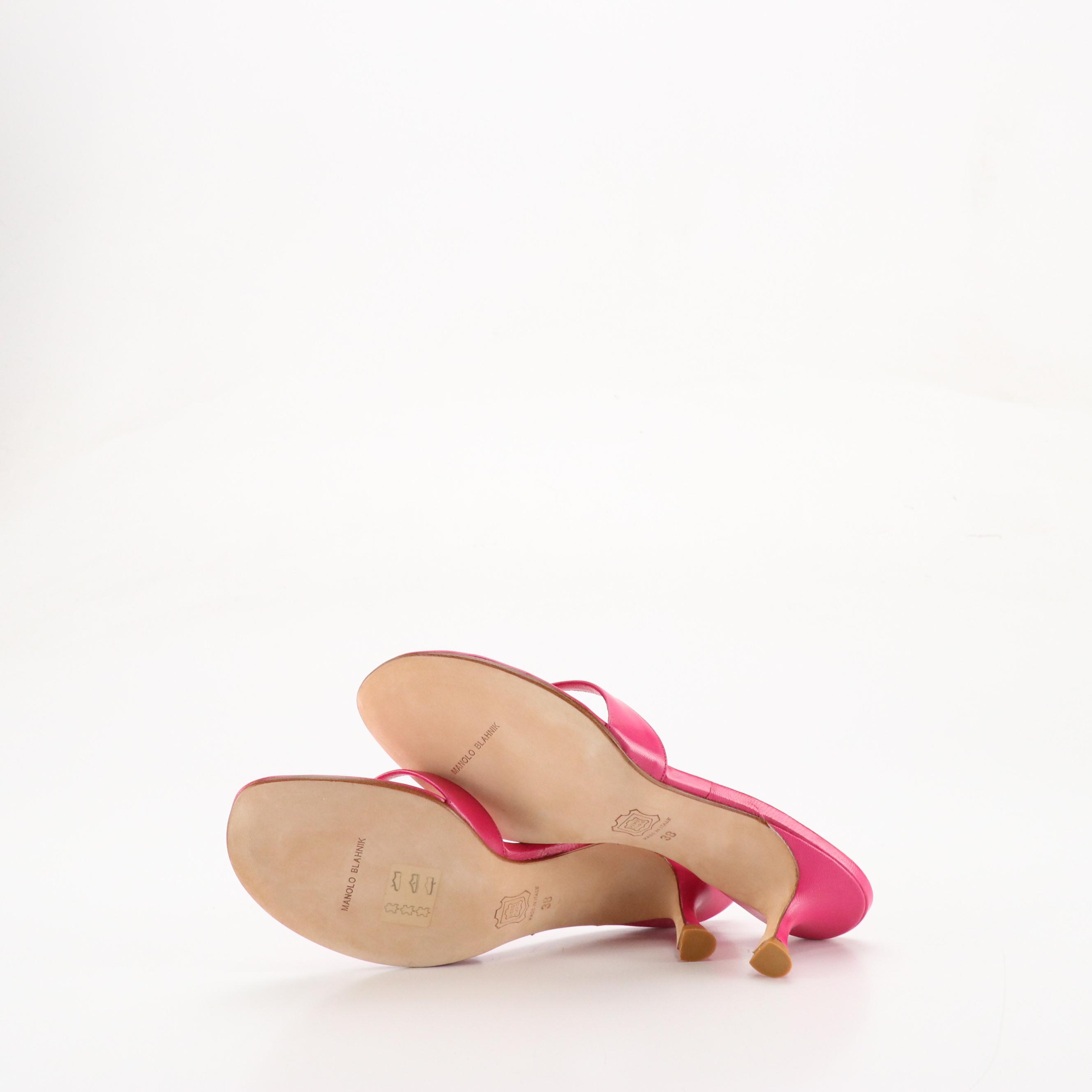 Manolo Blahnik Hot Pink Low-Heeled Thong Strap Sandals in Box