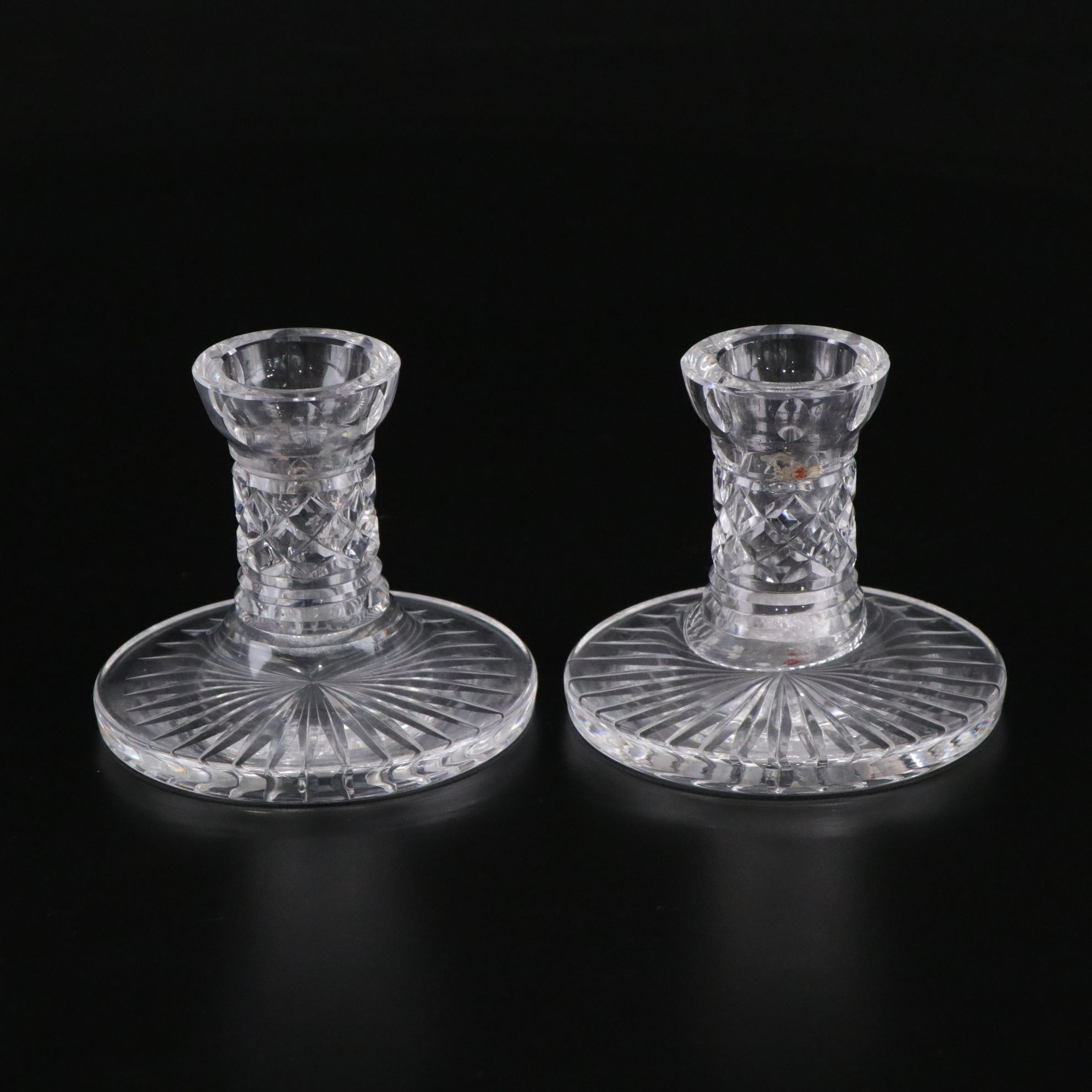 Waterford and Val St. Lambert Crystal Candlesticks and Baccarat Crystal Clock
