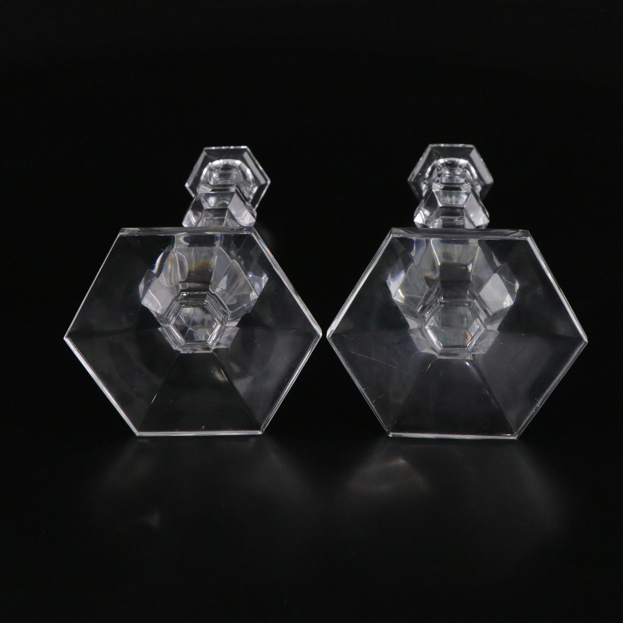 Waterford and Val St. Lambert Crystal Candlesticks and Baccarat Crystal Clock