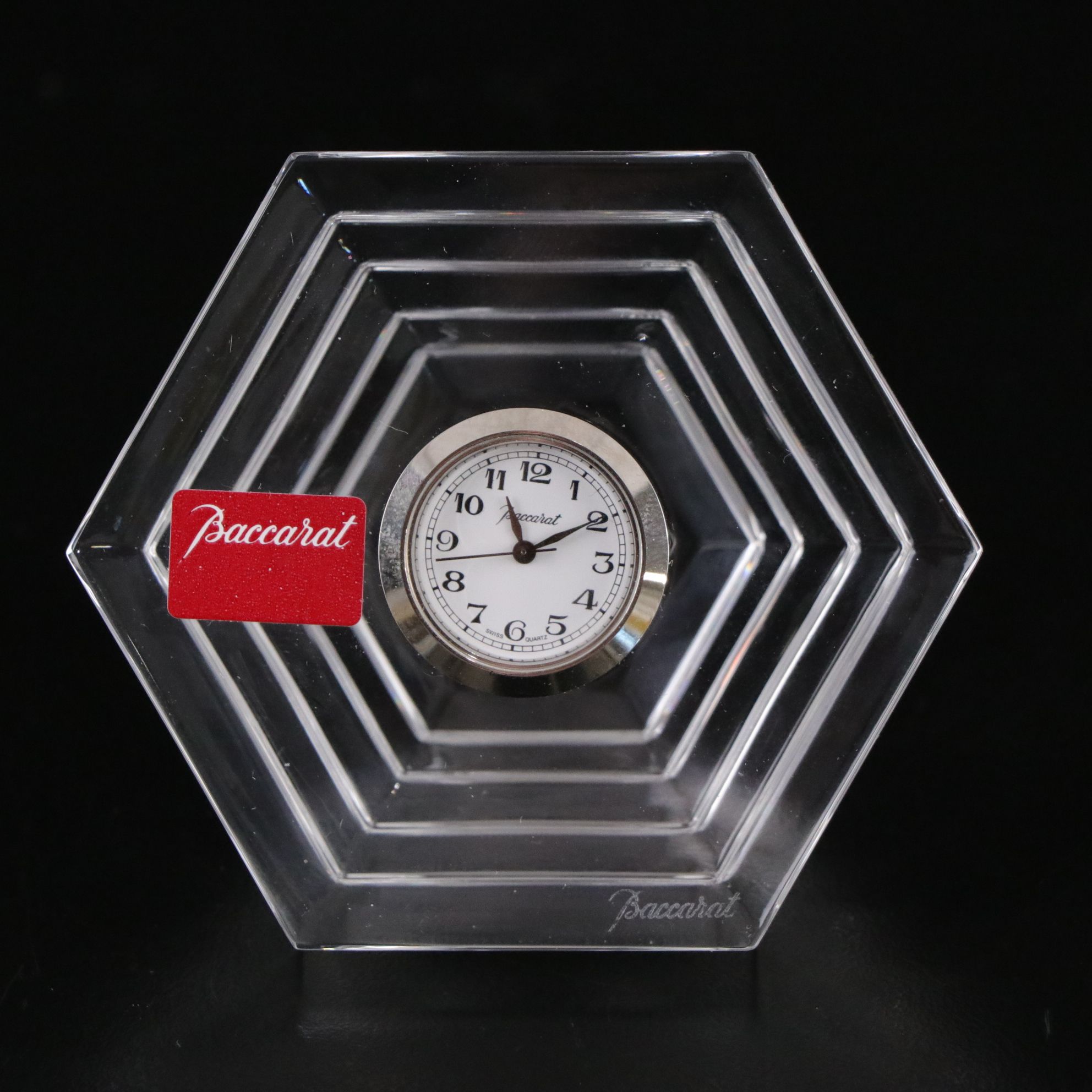 Waterford and Val St. Lambert Crystal Candlesticks and Baccarat Crystal Clock