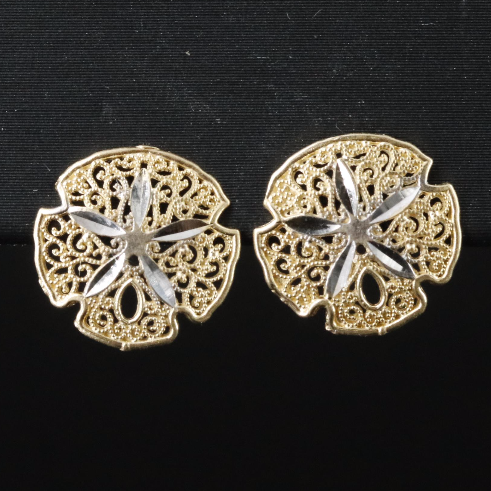 14K Two-Tone Sand Dollar Earrings