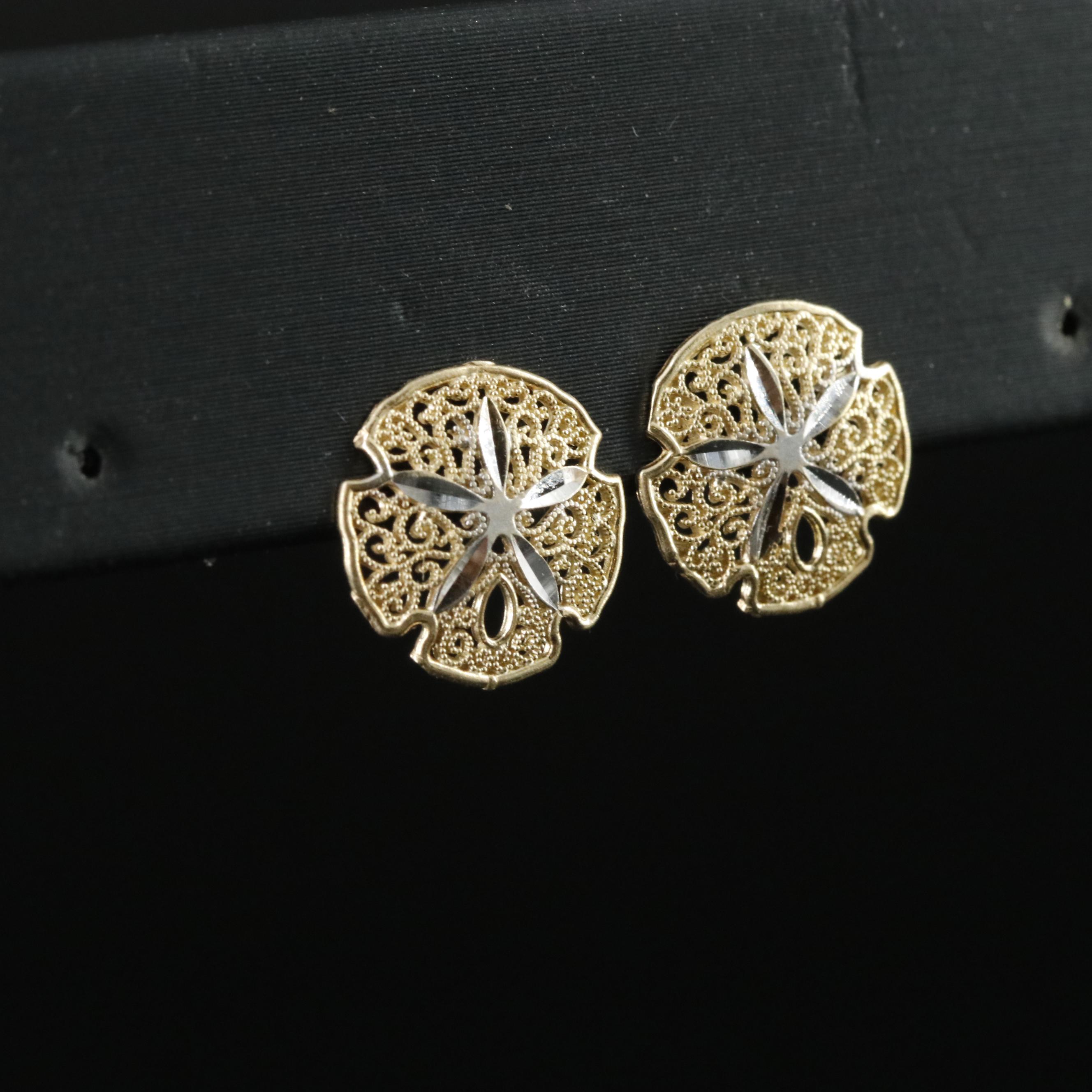 14K Two-Tone Sand Dollar Earrings
