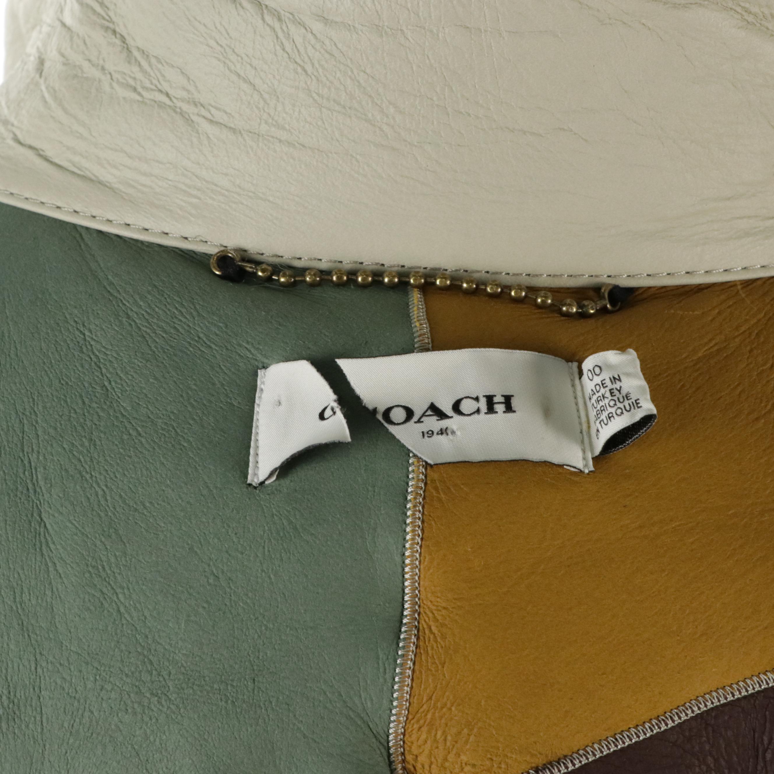 Coach Pieced Multicolor Shearling Lamb Fur Crop Jacket