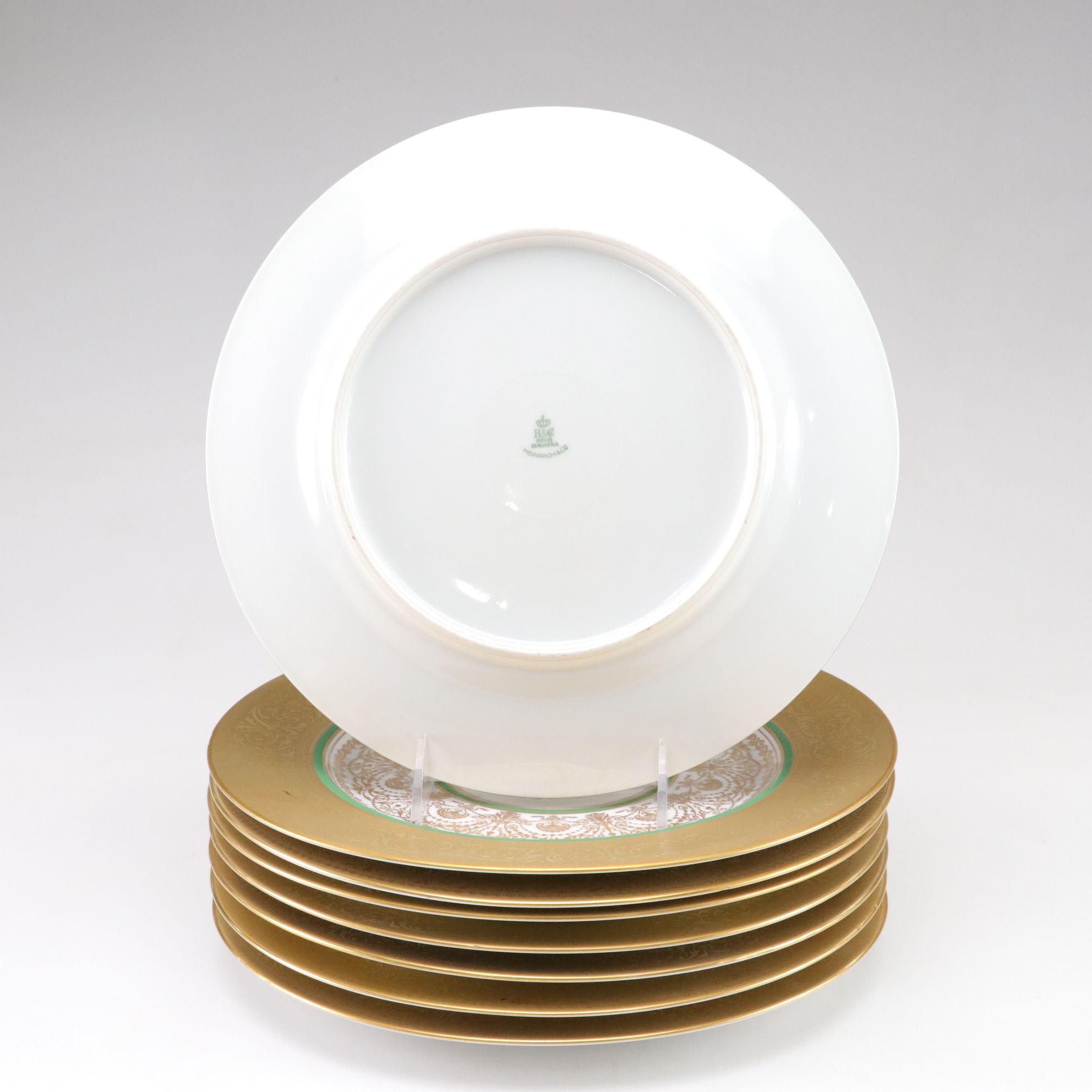 Heinrich & Co. Bavarian Porcelain Gold-Rimmed Plates with Floral Decorations