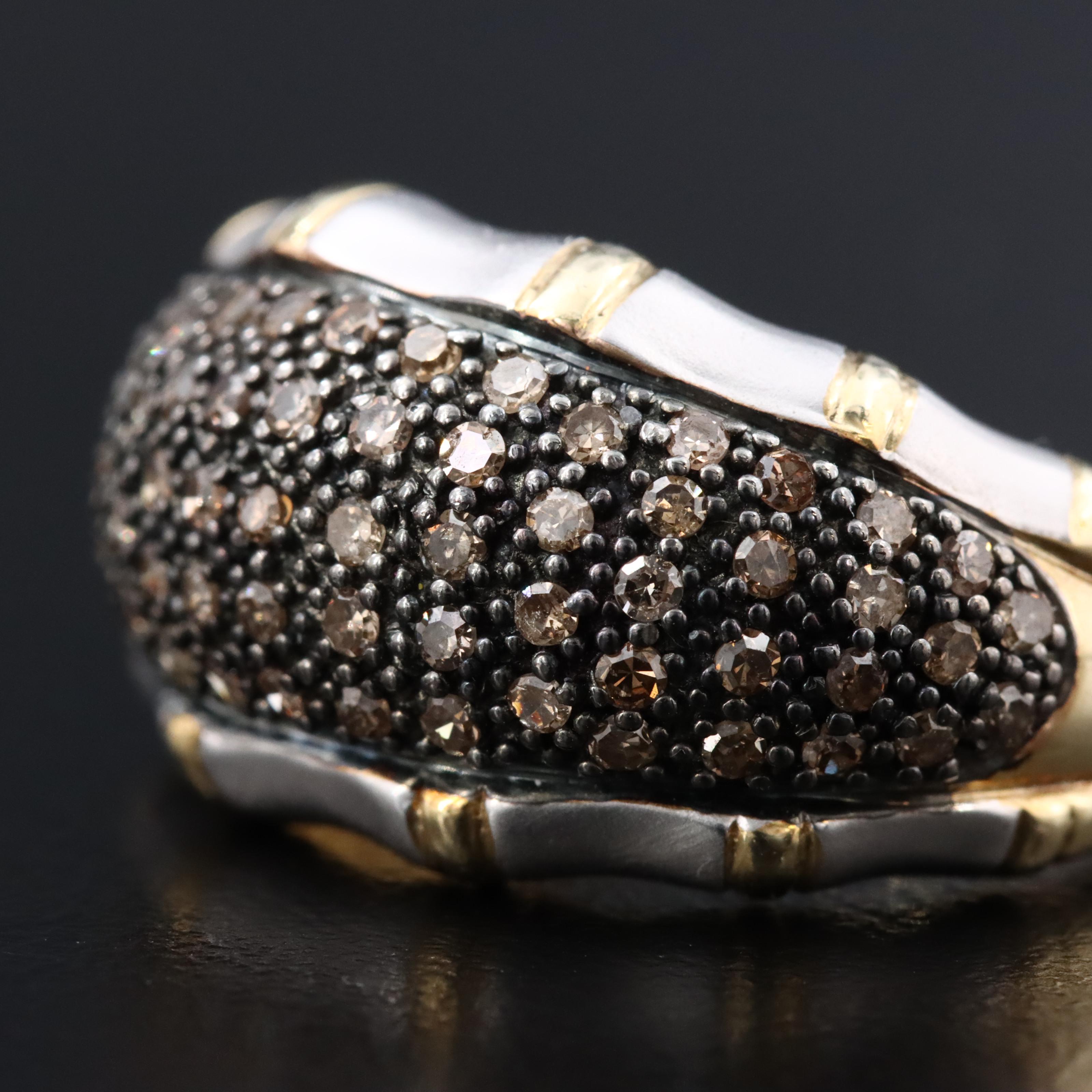 Sterling Diamond Ring with Bamboo Accent