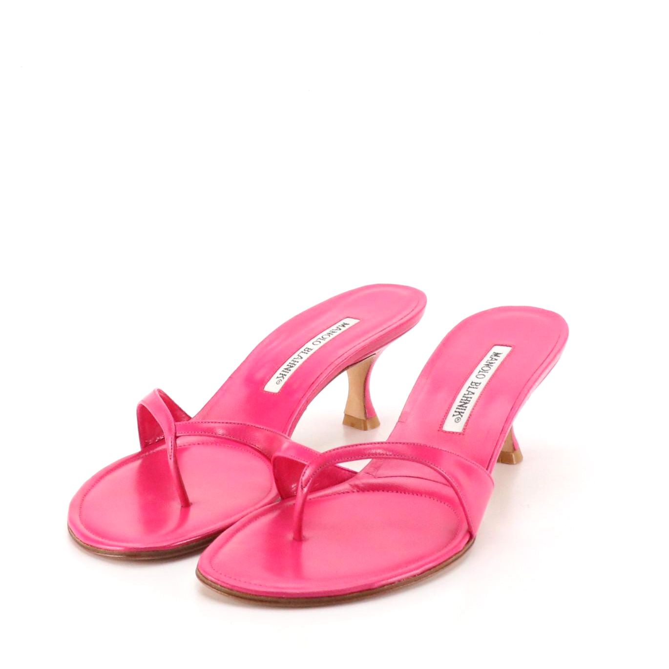 Manolo Blahnik Hot Pink Low-Heeled Thong Strap Sandals in Box