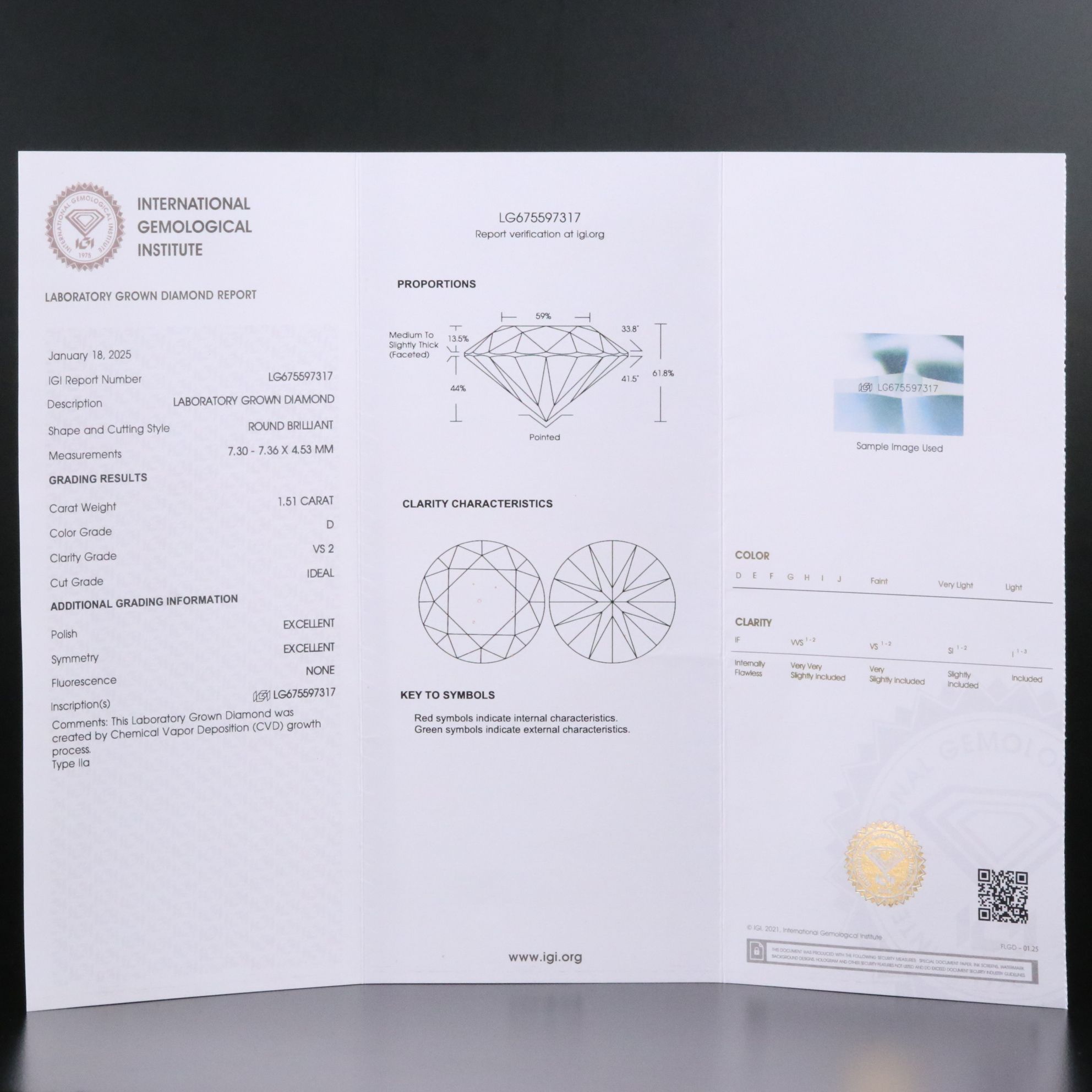 14K and 10K 1.51 CT Lab Grown Diamond Solitaire Pendant Necklace with IGI Report