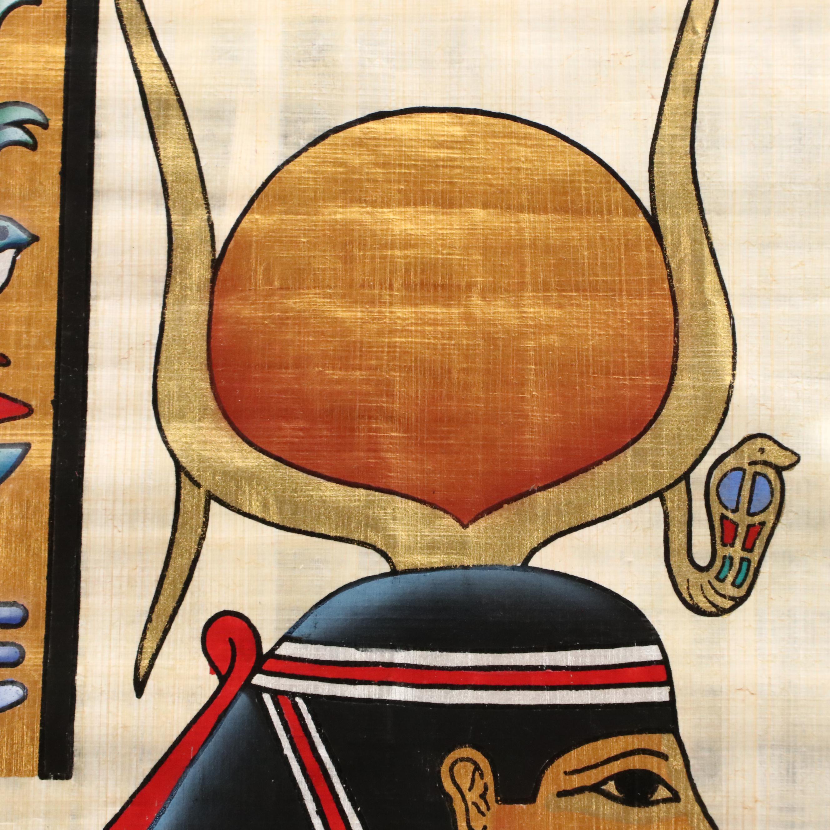 Egyptian Style Souvenir Gouache Painting on Papyrus of Isis Leading Nefertari