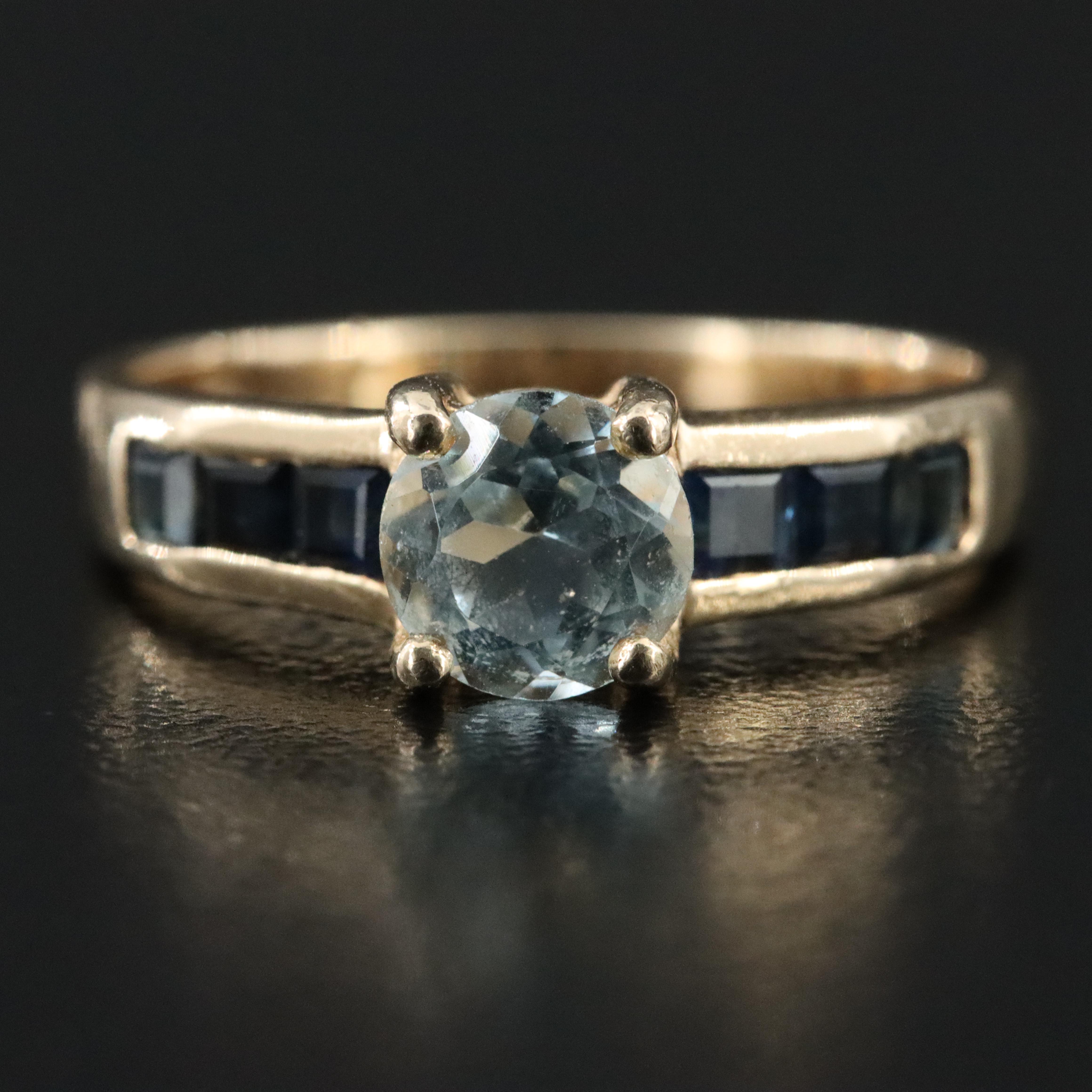 14K Aquamarine and Sapphire Ring