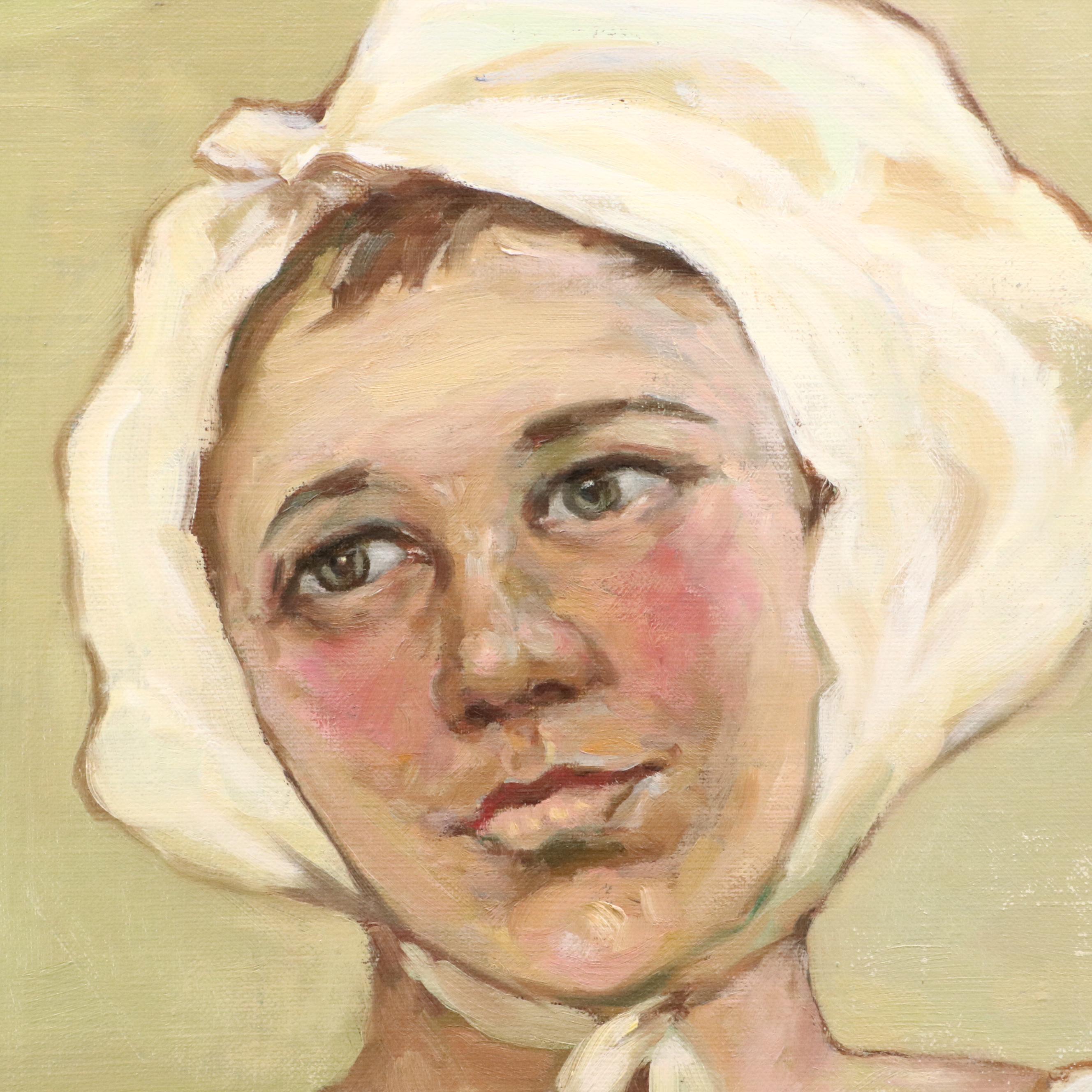 Oil Painting Portrait of Maid Weighing Fish, 21st Century