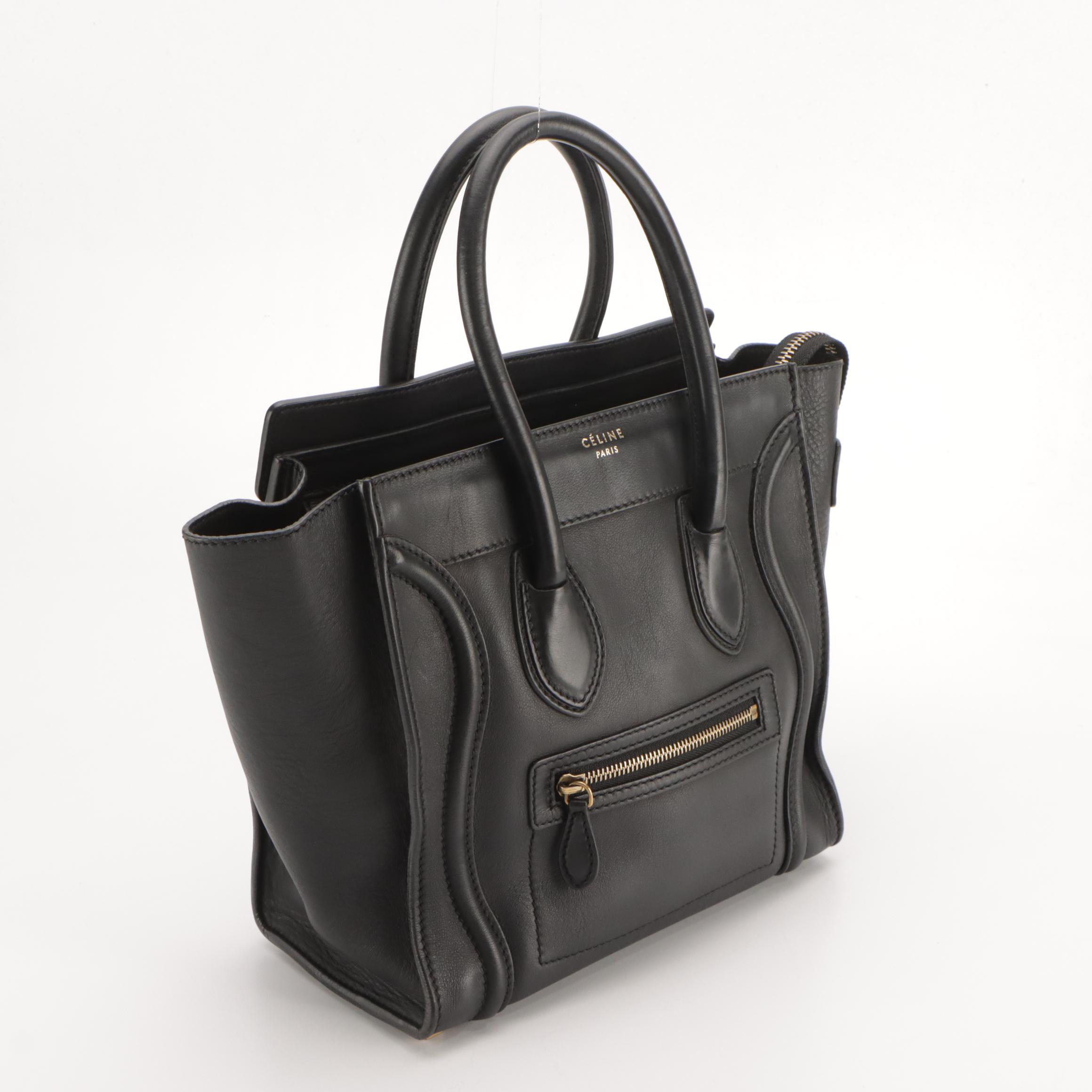 Céline Micro Luggage Tote in Black Calfskin Leather