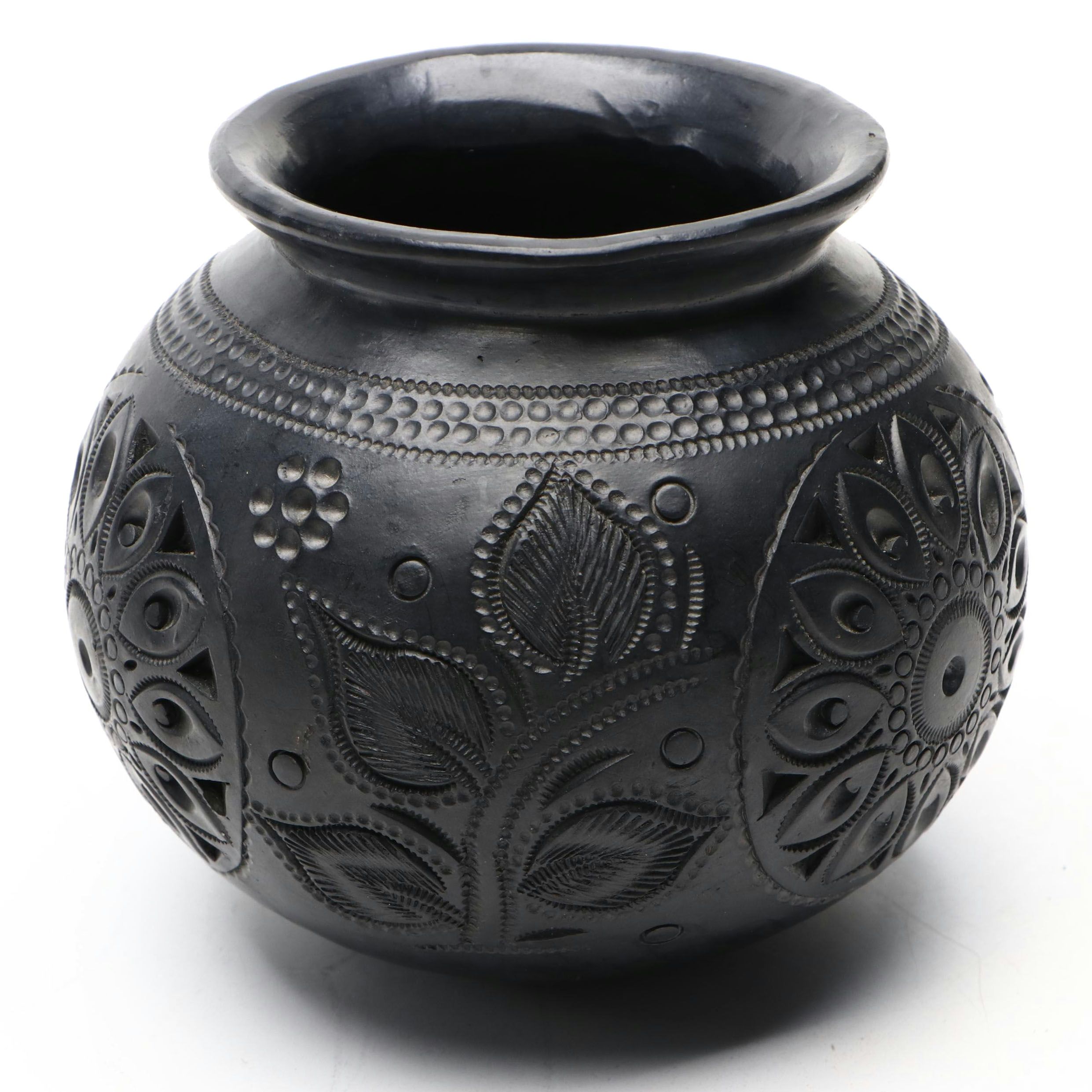 Mexican Blackware Carved Ceramic Vase