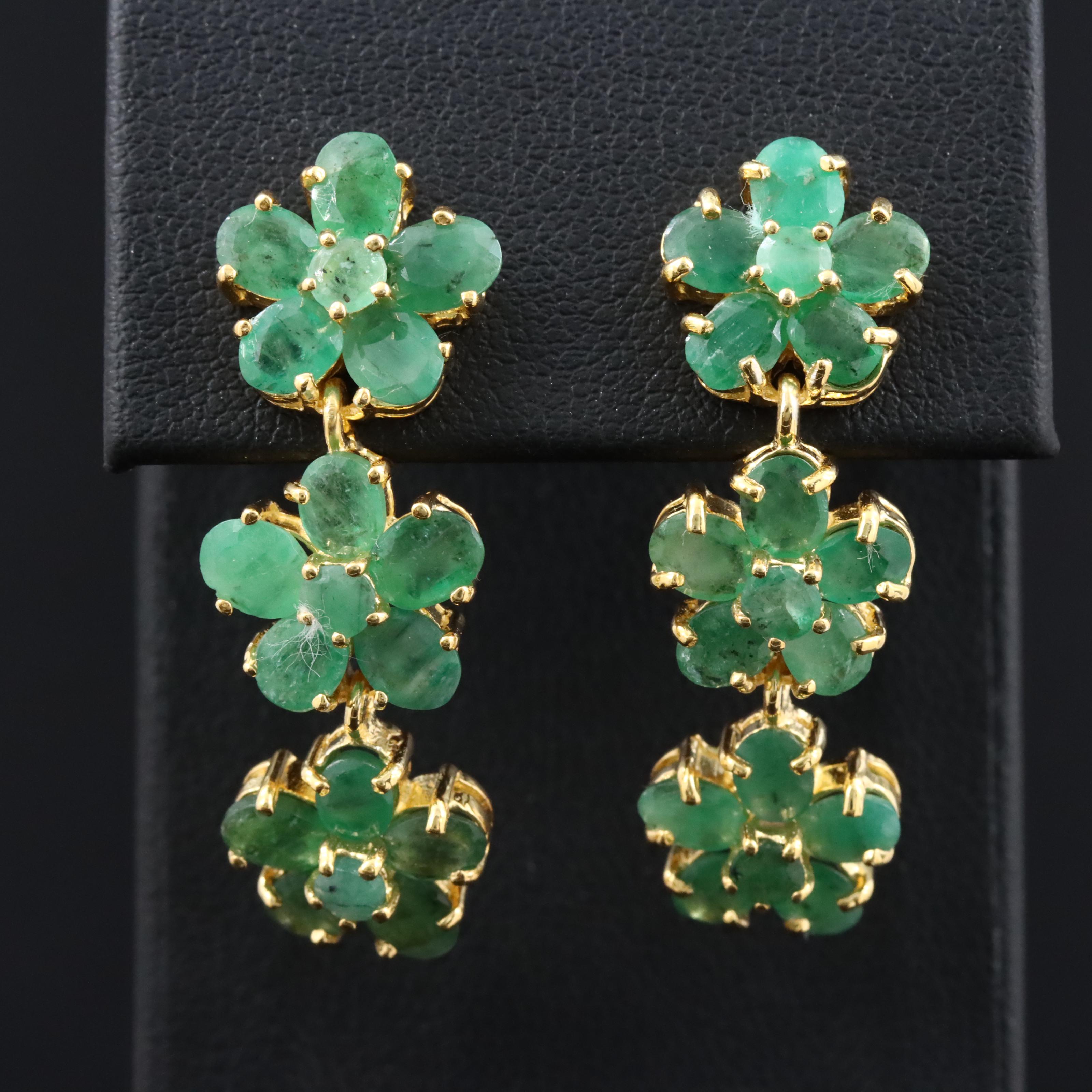 Sterling Emerald Flower Earrings