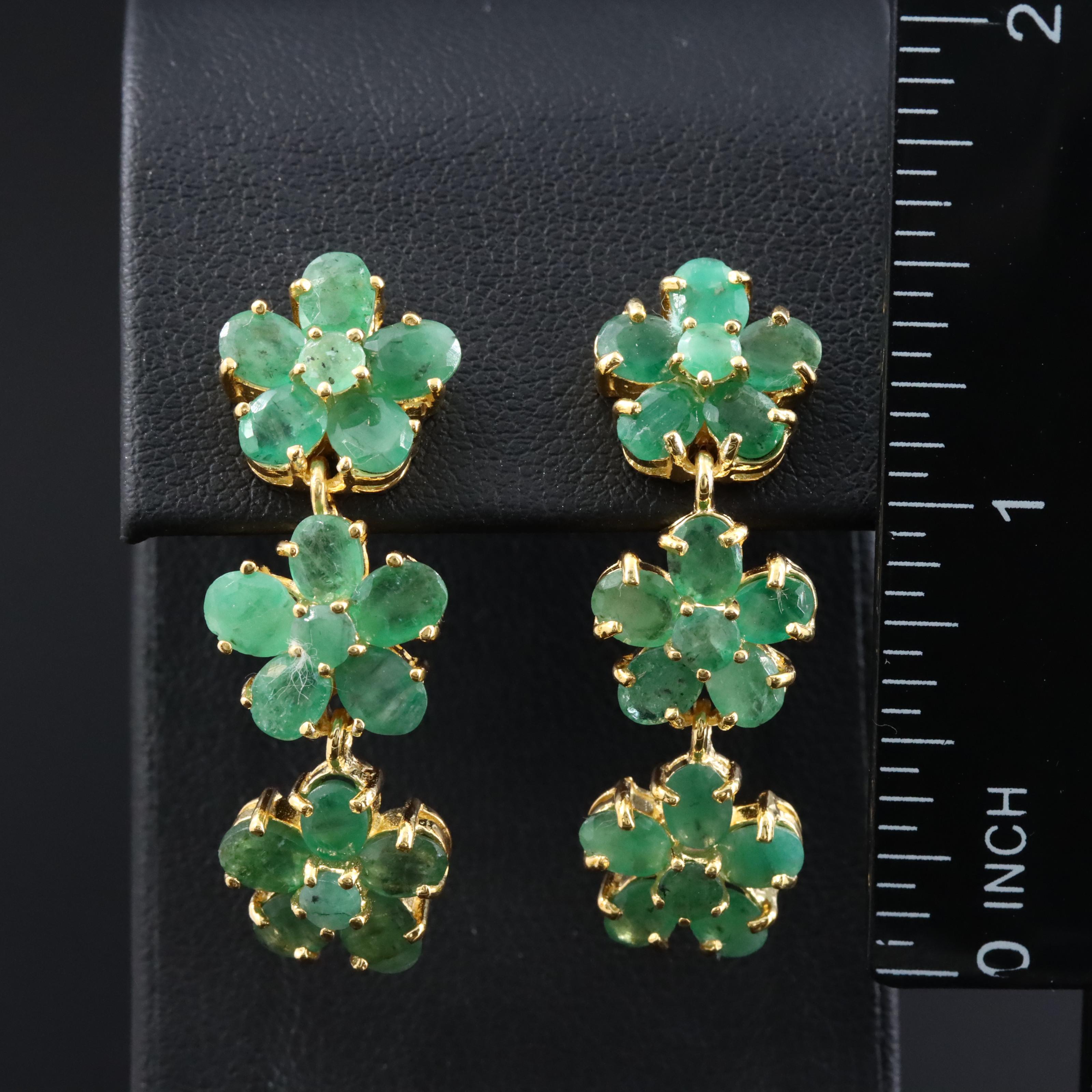 Sterling Emerald Flower Earrings