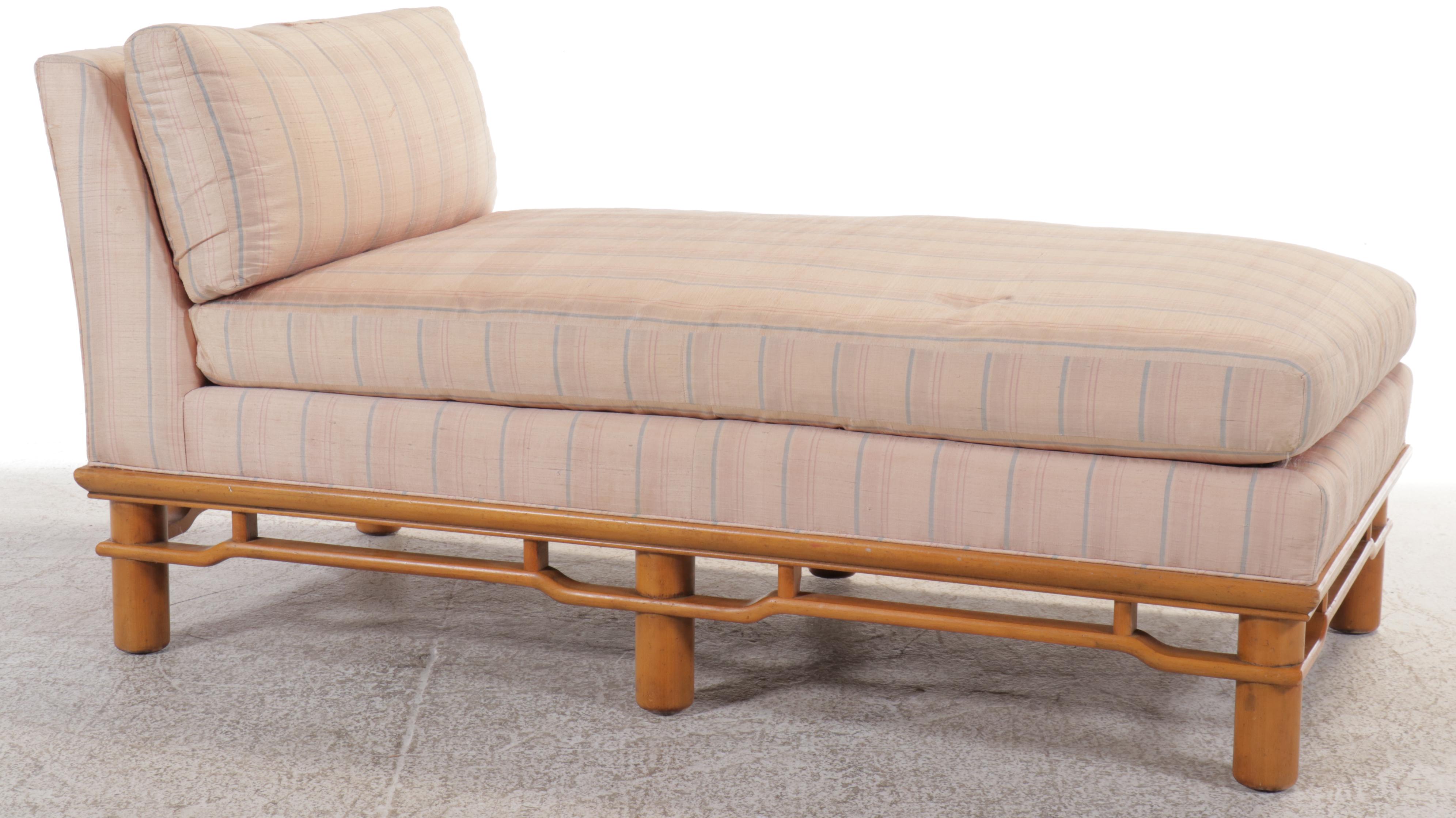 Baker Furniture Upholstered Chaise on Wooden Faux Base