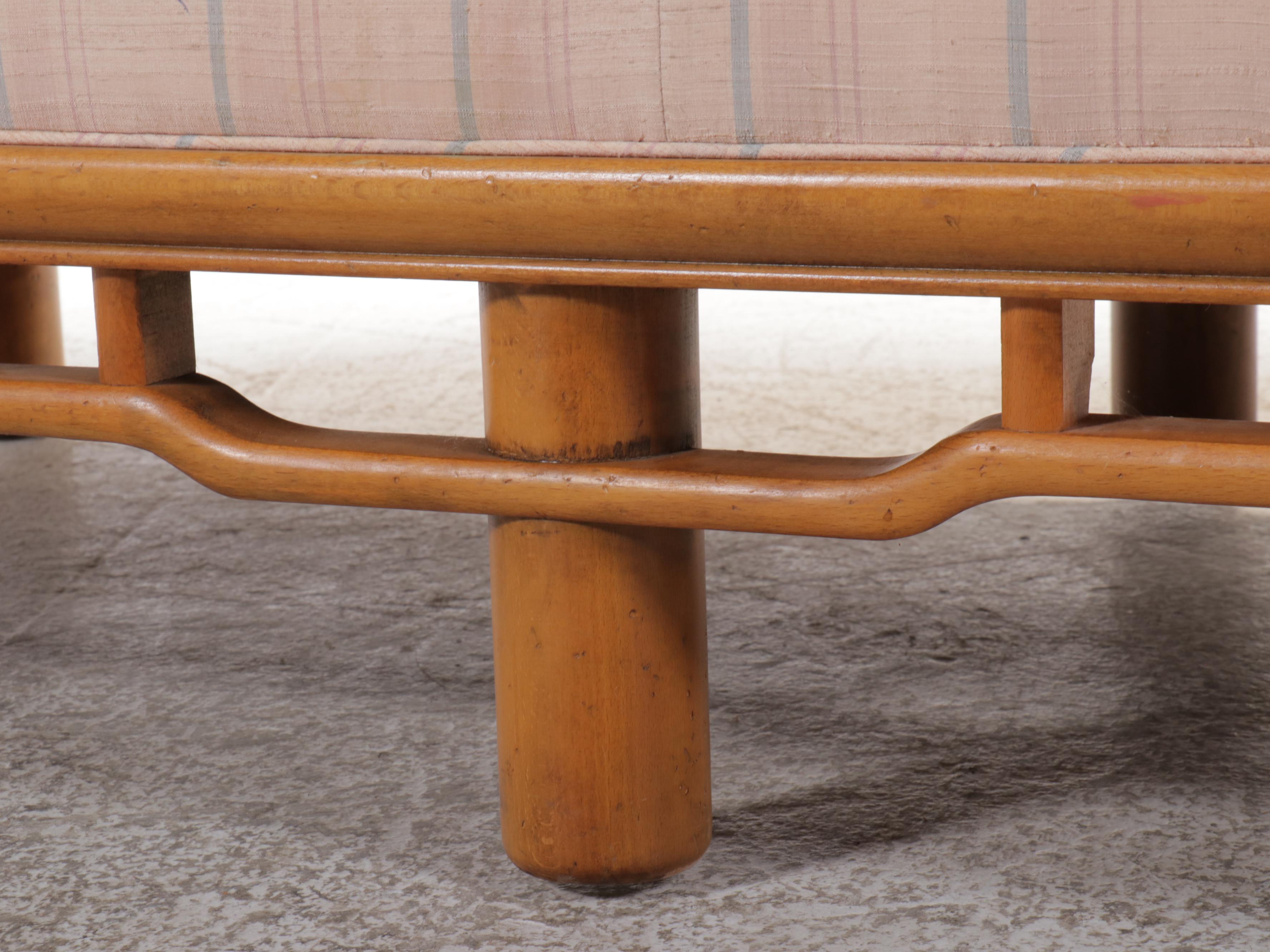 Baker Furniture Upholstered Chaise on Wooden Faux Base