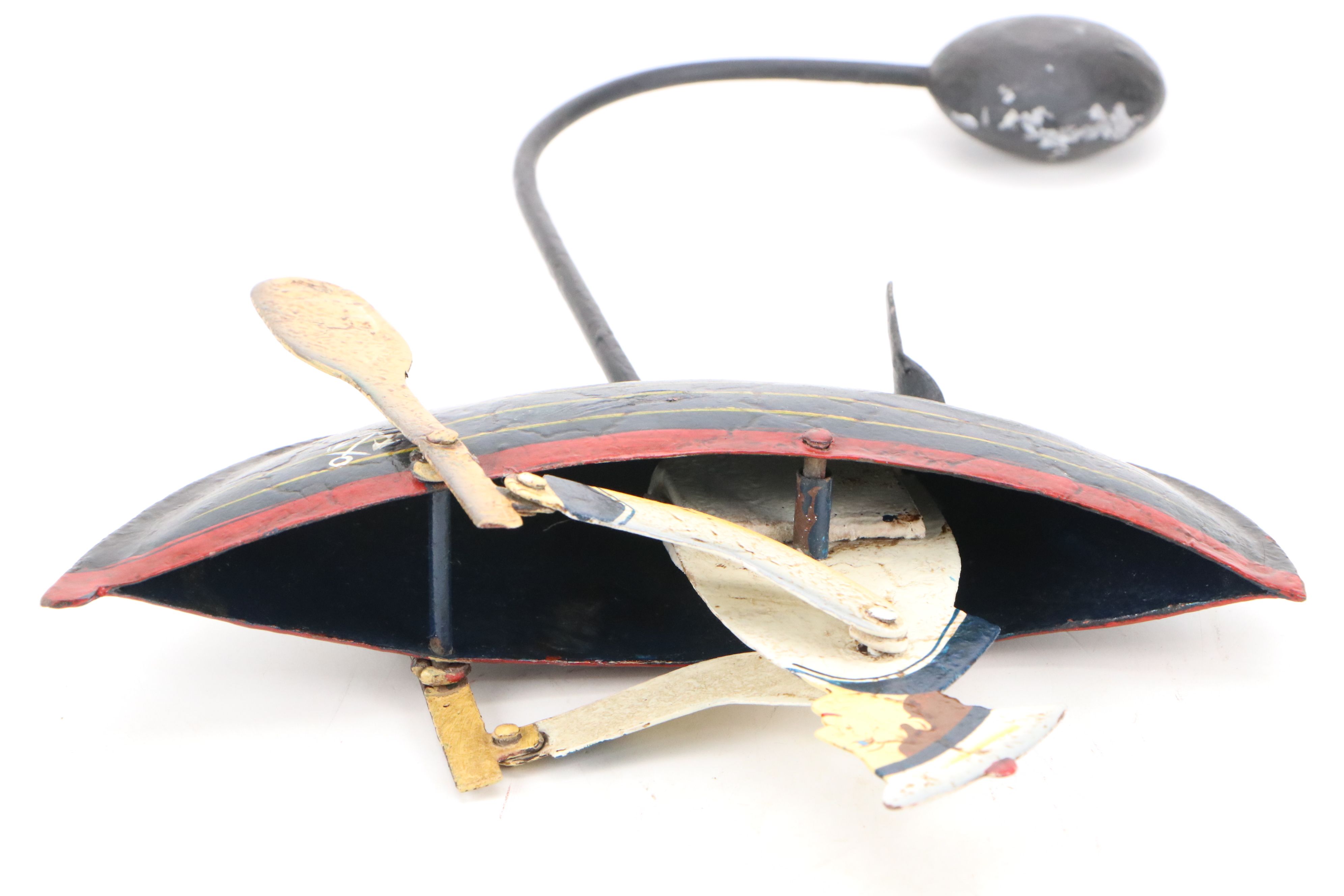 Folk Art Hand-Painted Sailor in a Boat Iron Pendulum Toy