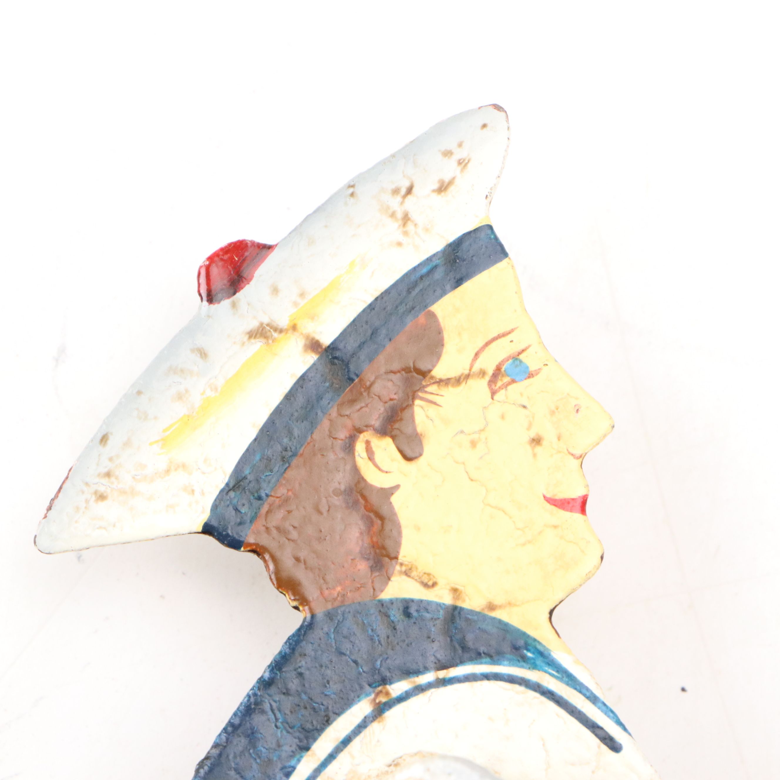 Folk Art Hand-Painted Sailor in a Boat Iron Pendulum Toy