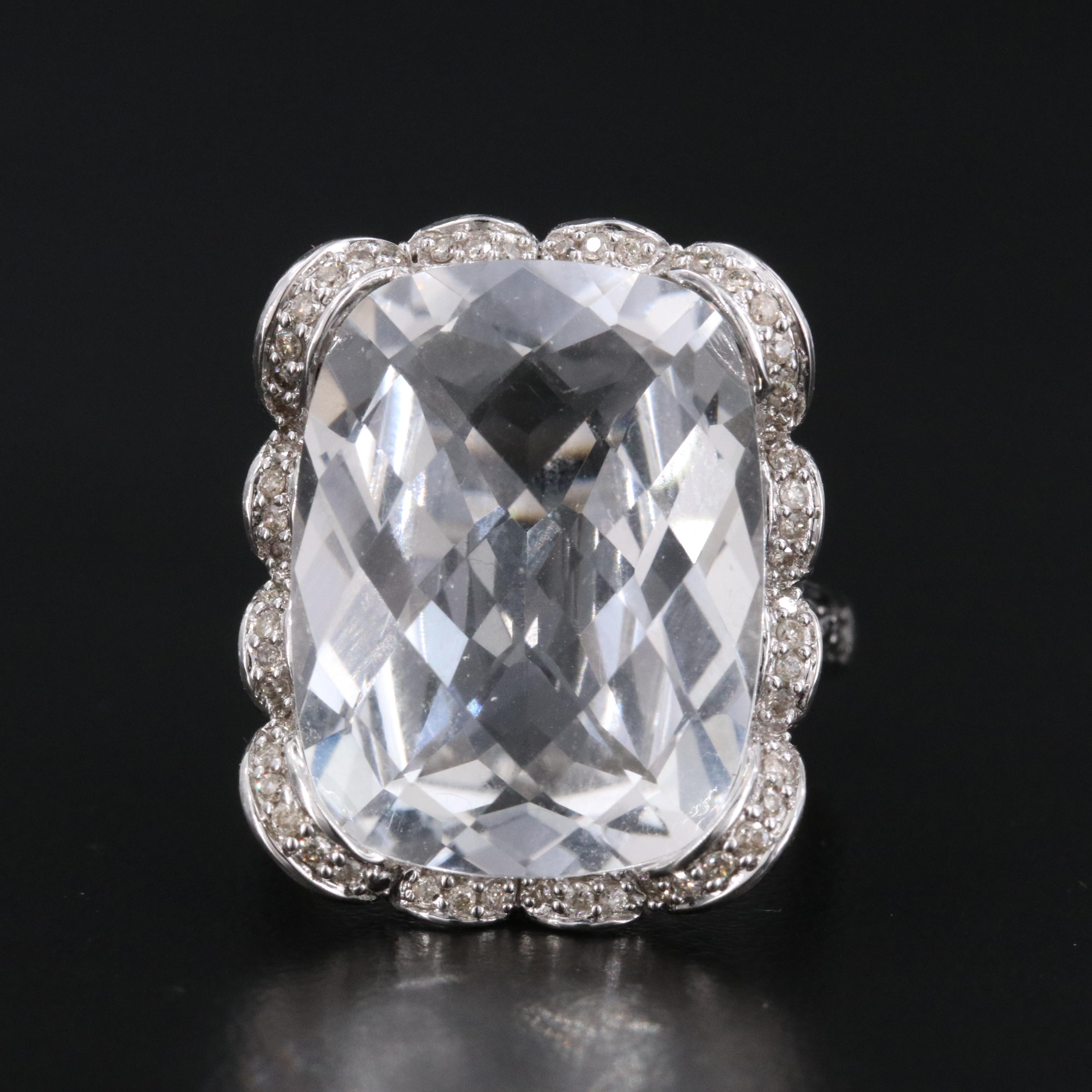 14K 26.75 CT White Sapphire and Diamond Ring with Fancy Black Diamonds